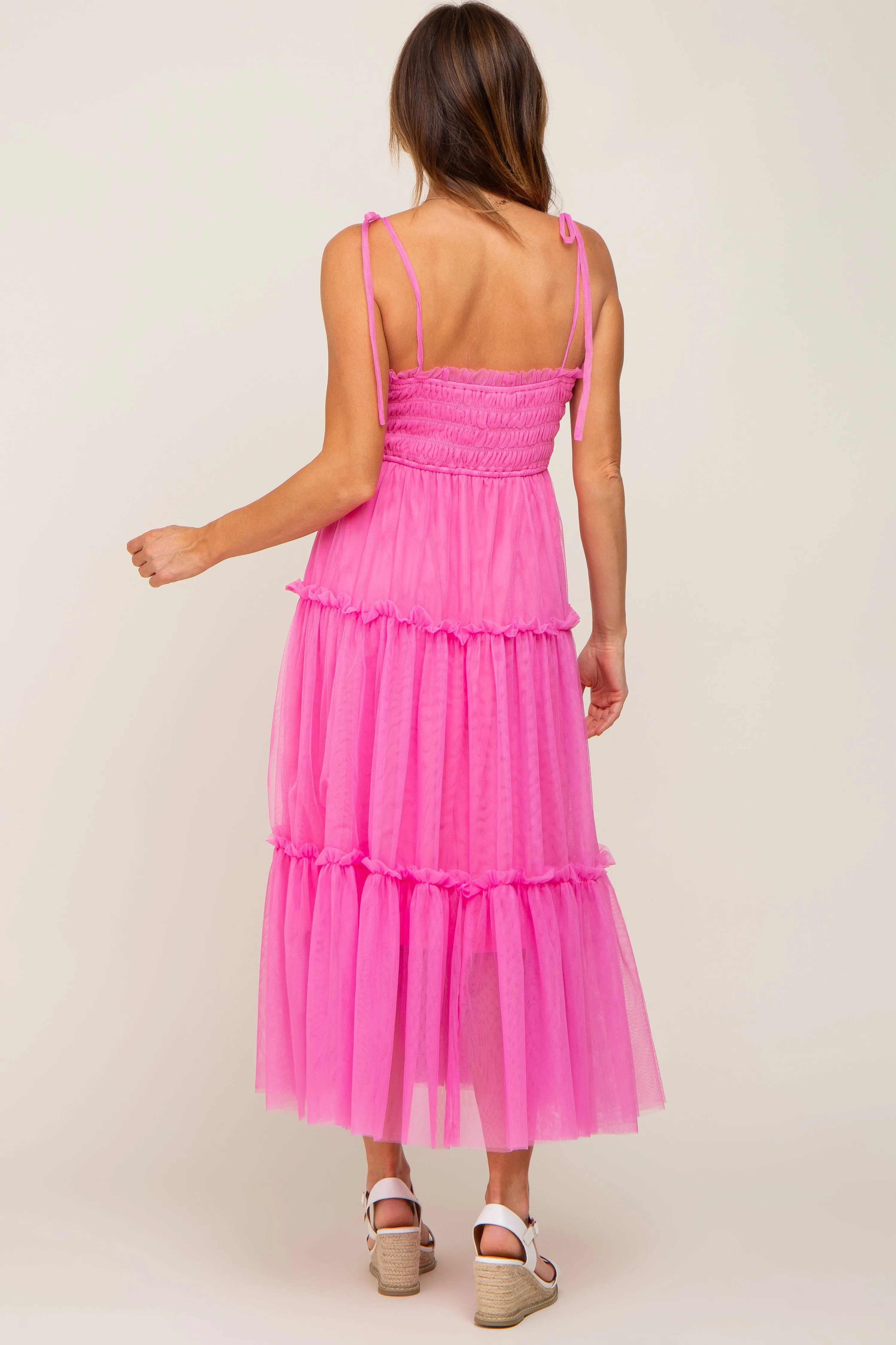 Pink Smocked Mesh Midi Dress sold by Pinkblush product image thumbnail 3