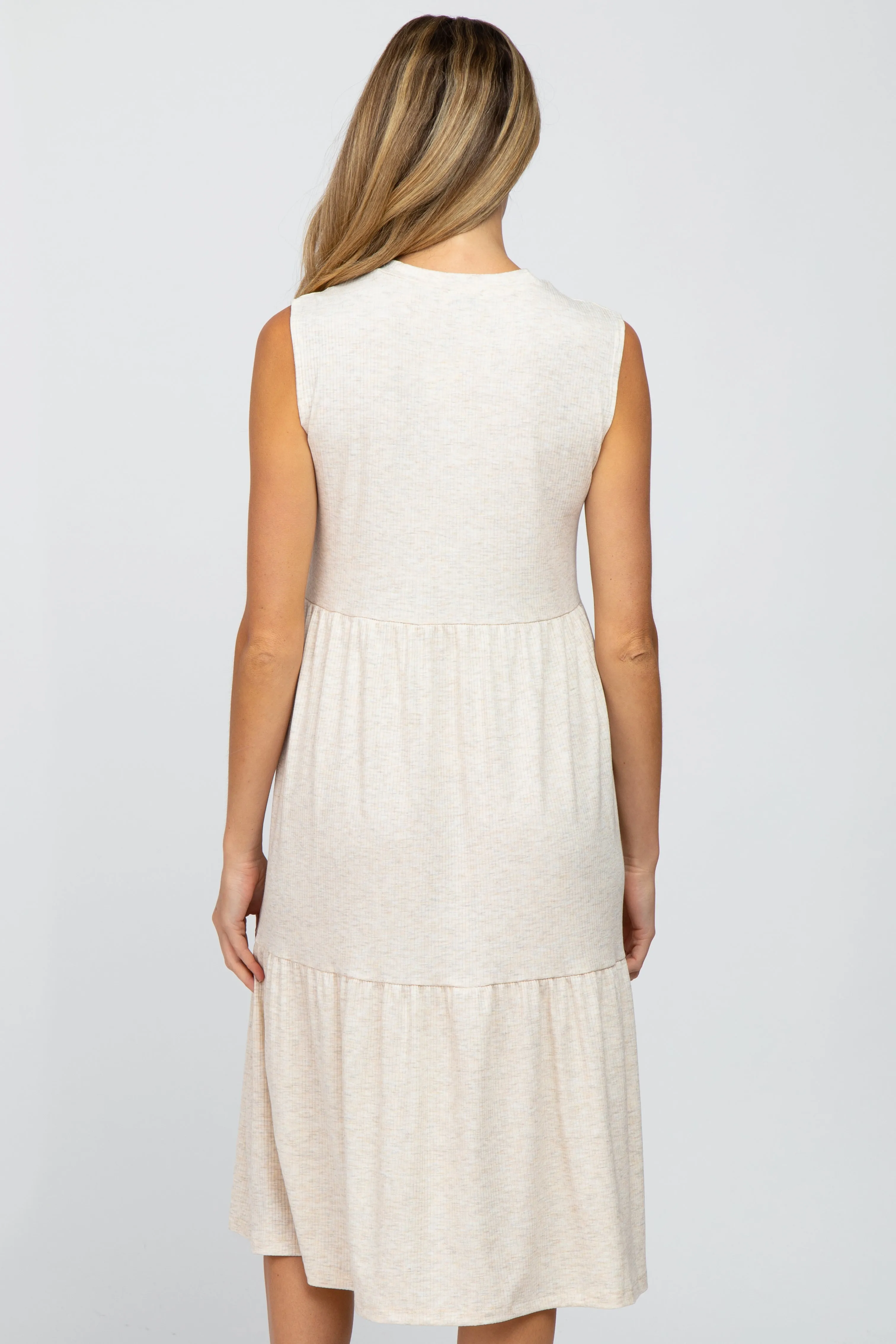 Beige Ribbed Sleeveless Maternity Midi Dress sold by Pinkblush product image thumbnail 3