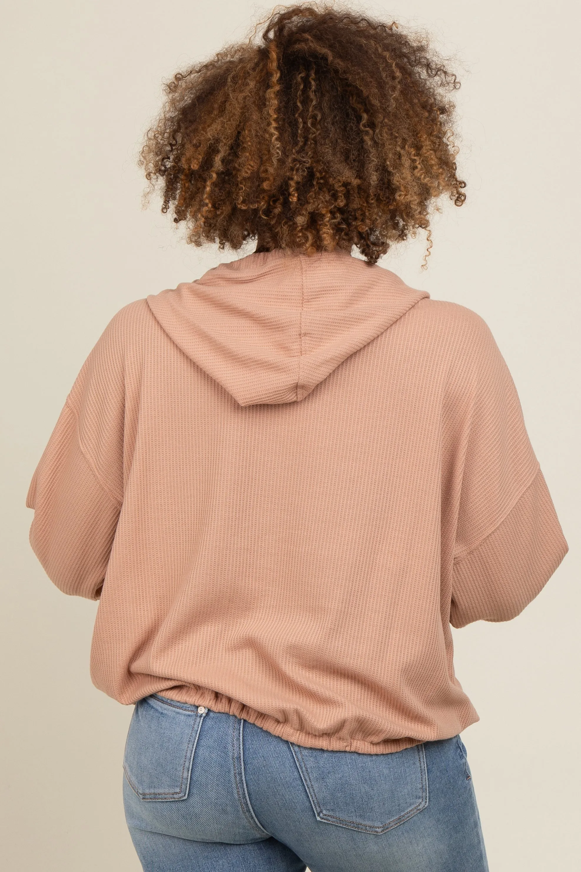Mocha Waffle Knit Half Zip Relaxed Fit Hoodie sold by Pinkblush product image thumbnail 3