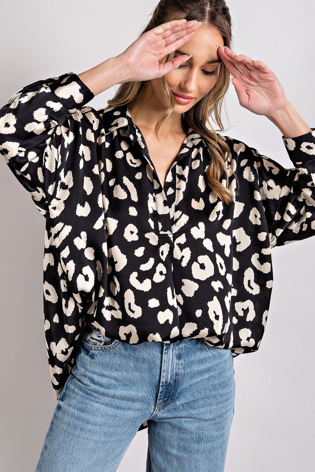 Black Animal Print Long Sleeve Blouse sold by Pinkblush
