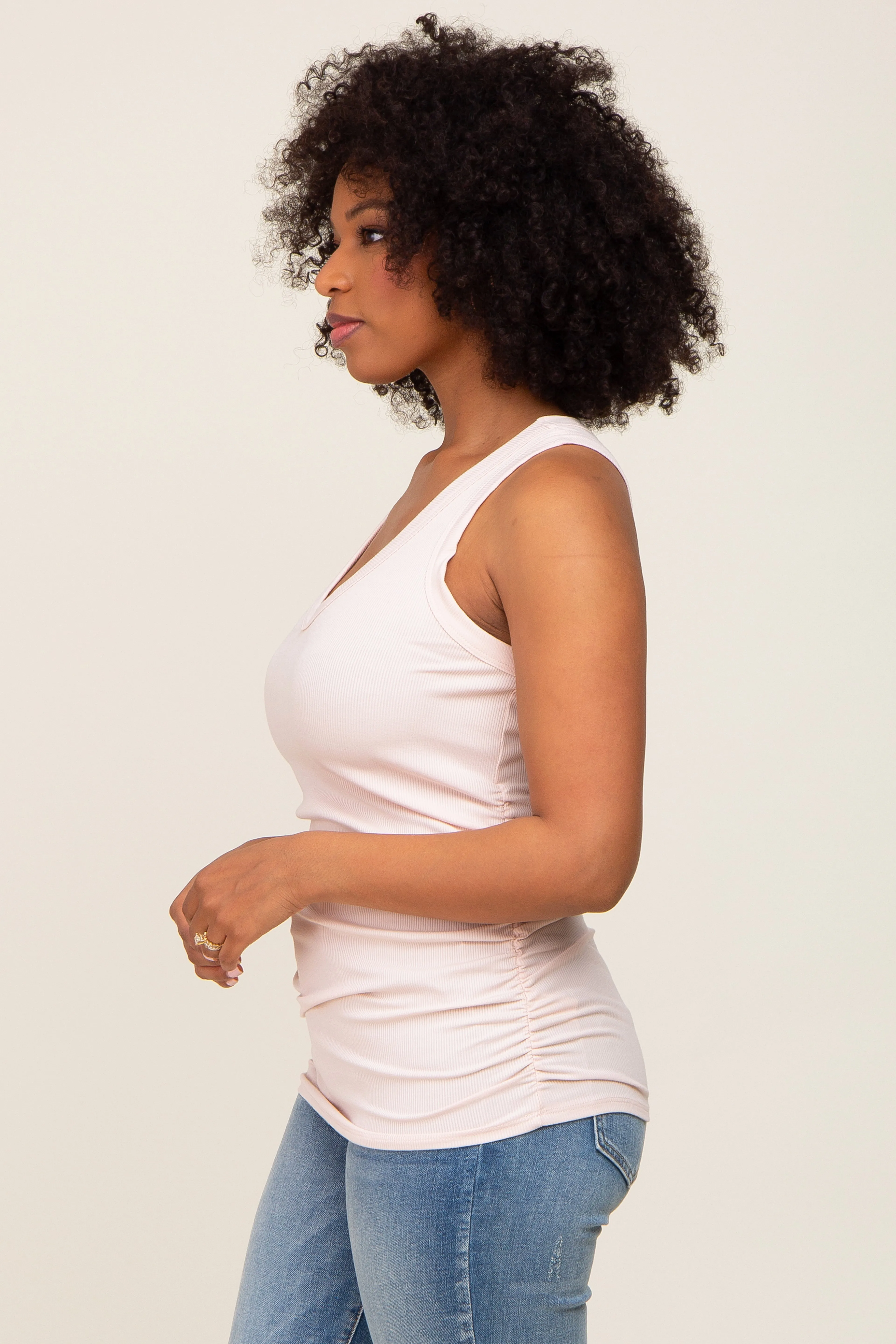 Light Pink Ribbed Sleeveless Ruched Tank Top sold by Pinkblush product image thumbnail 2