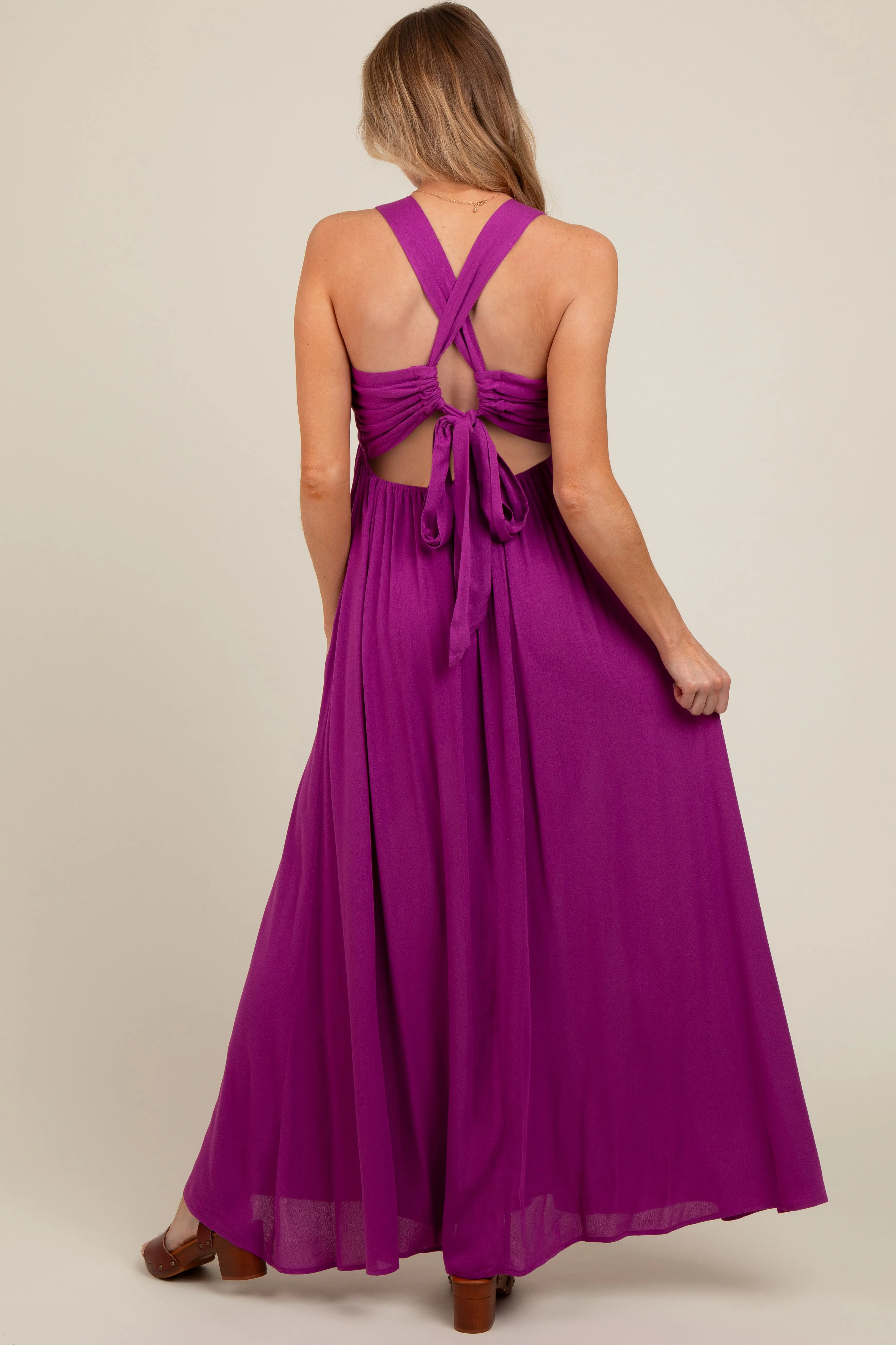 Violet Deep V-Neck Cross Back Maternity Maxi Dress sold by Pinkblush product image thumbnail 2