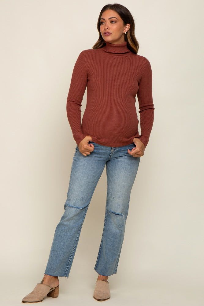 Camel Ribbed Fitted Long Sleeve Maternity Top sold by Pinkblush product image thumbnail 5