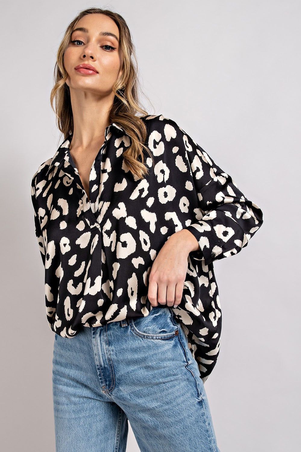Black Animal Print Long Sleeve Blouse sold by Pinkblush product image thumbnail 2