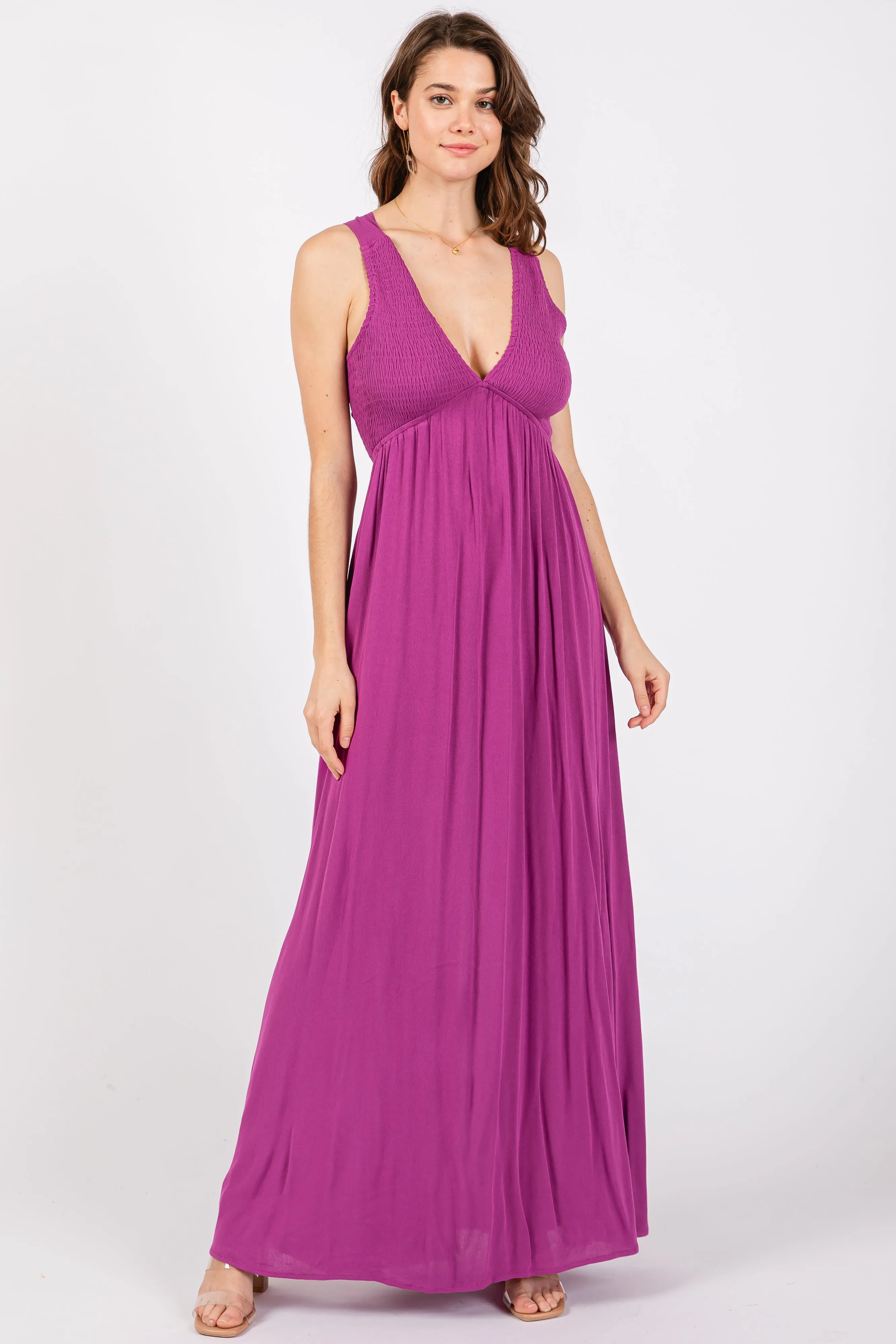 Violet Deep V-Neck Cross Back Maternity Maxi Dress sold by Pinkblush product image thumbnail 3