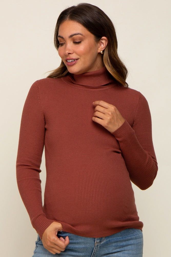Camel Ribbed Fitted Long Sleeve Maternity Top sold by Pinkblush product image thumbnail 3