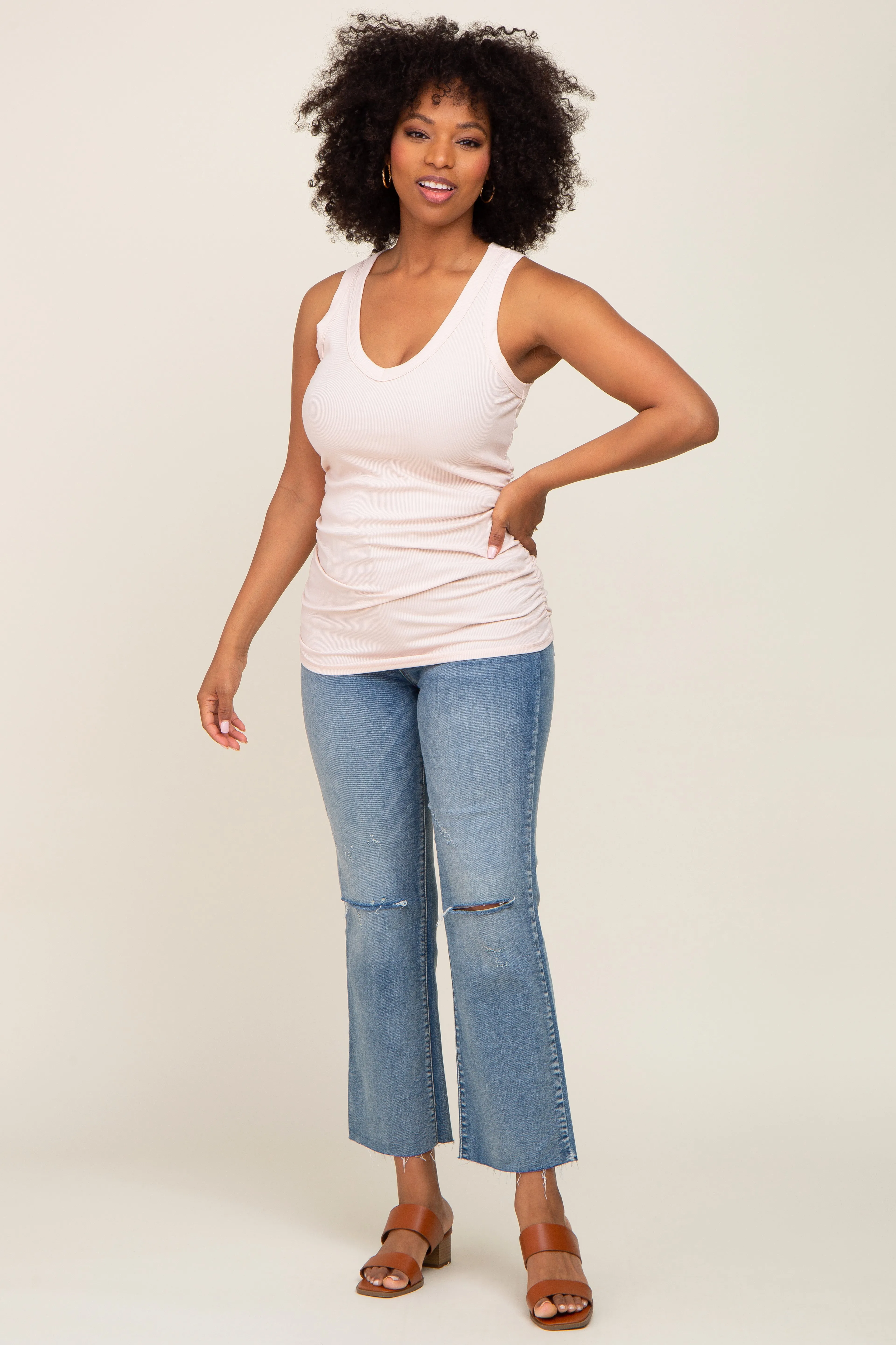 Light Pink Ribbed Sleeveless Ruched Tank Top sold by Pinkblush product image thumbnail 4