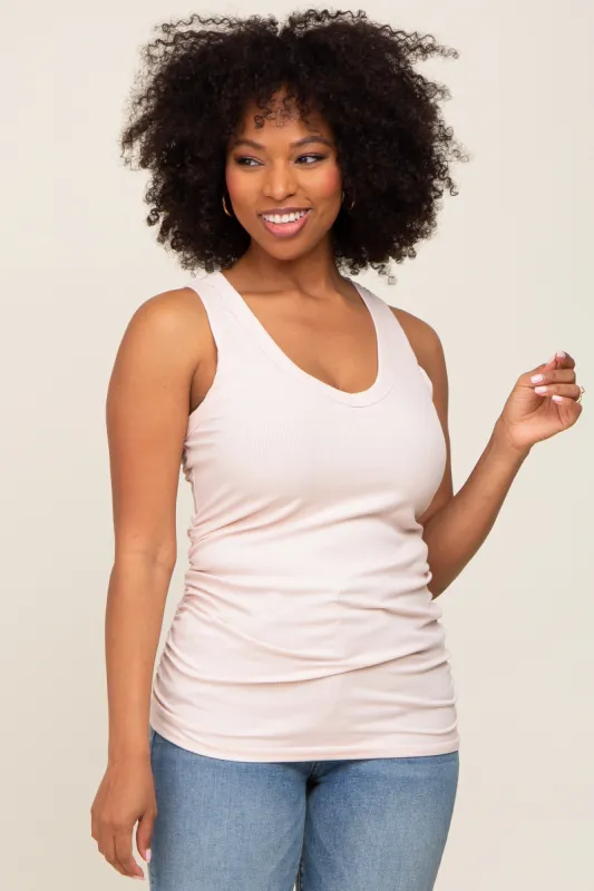 Light Pink Ribbed Sleeveless Ruched Tank Top sold by Pinkblush