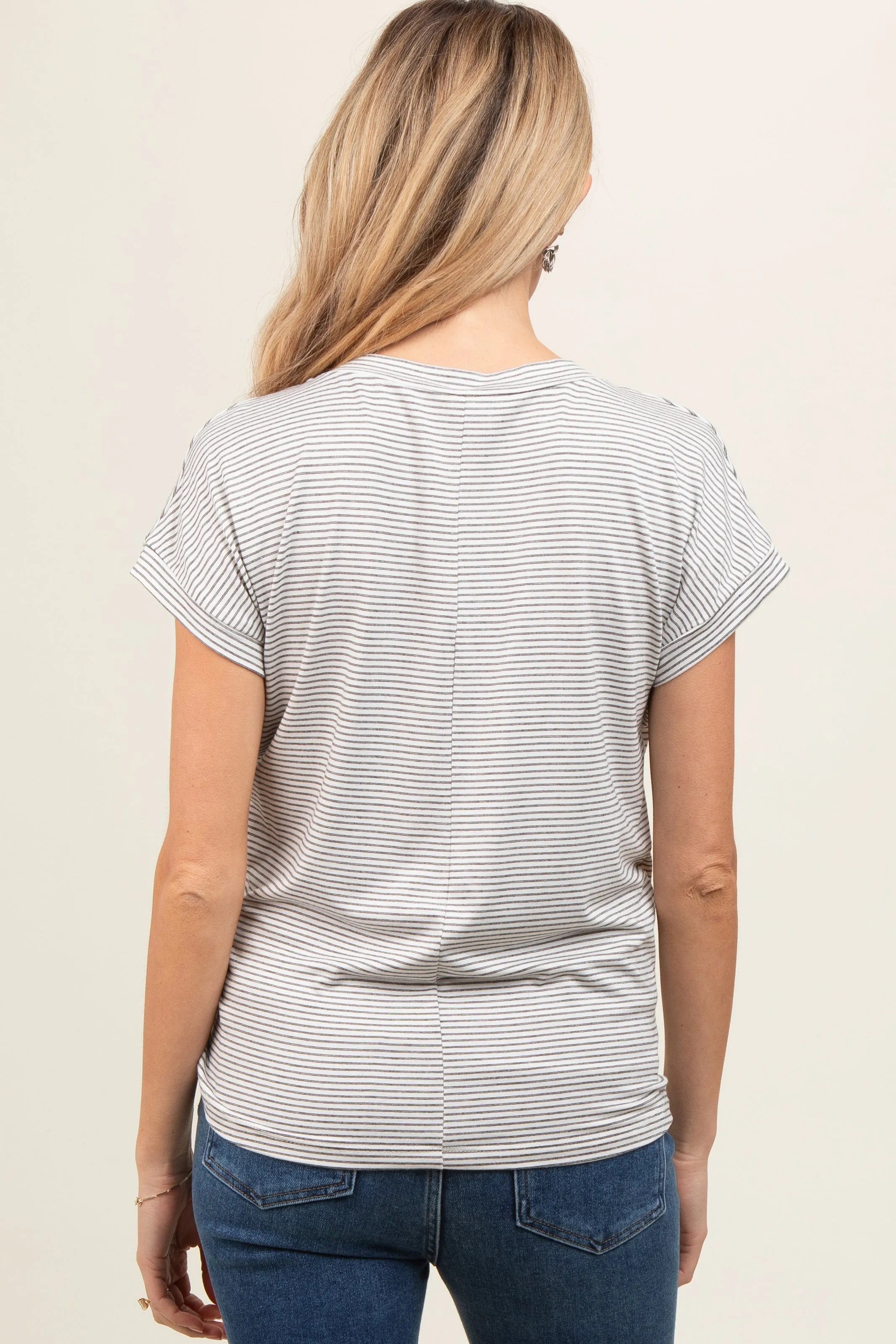 Black Striped V-Neck Maternity Short Sleeve Top sold by Pinkblush product image thumbnail 2