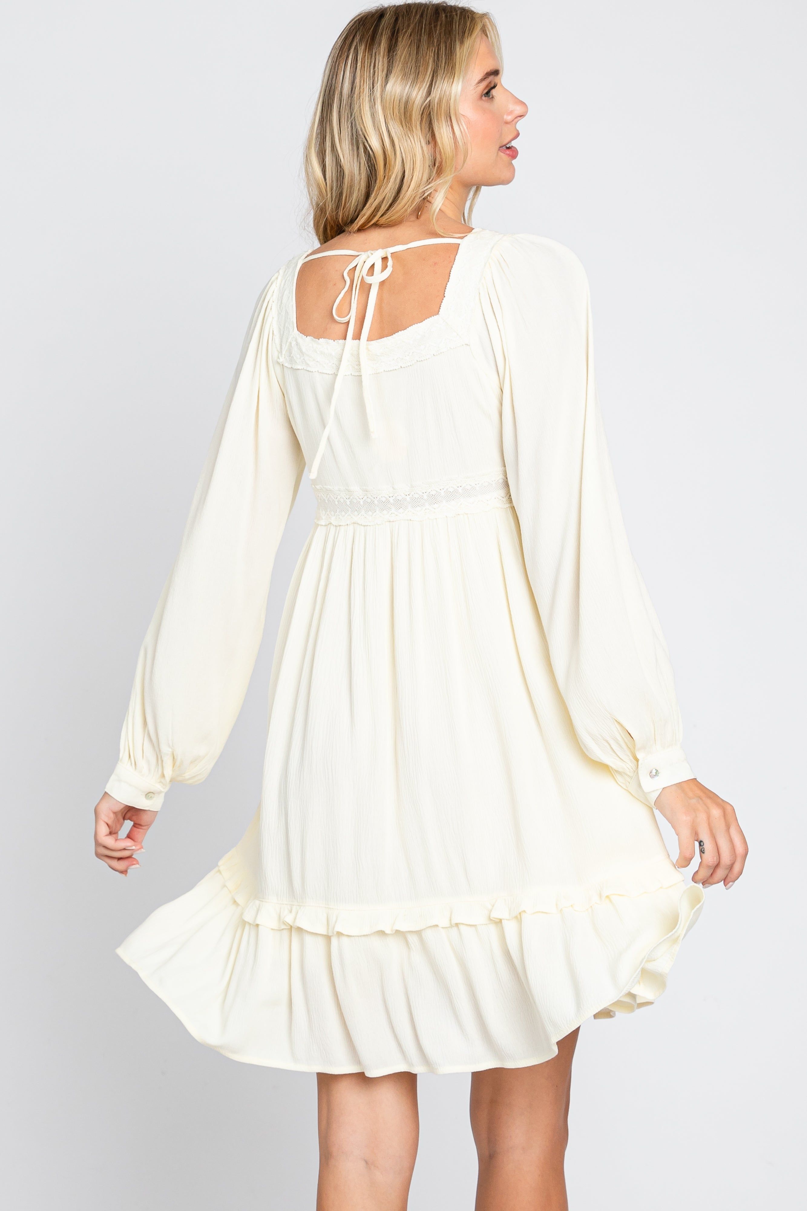 Cream Lace Embroidered Square Neck Dress sold by Pinkblush product image thumbnail 4