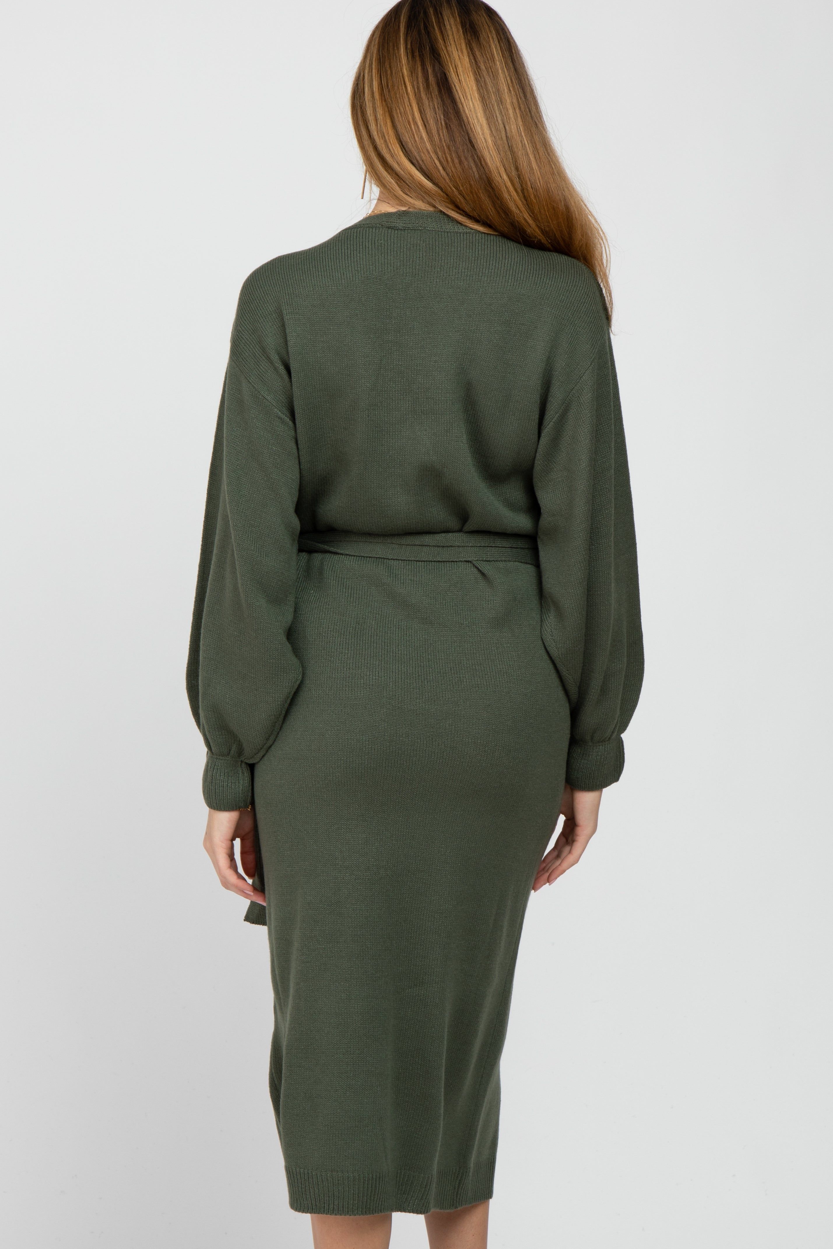 Olive Wrap Sweater Knit Maternity Midi Dress sold by Pinkblush product image thumbnail 4