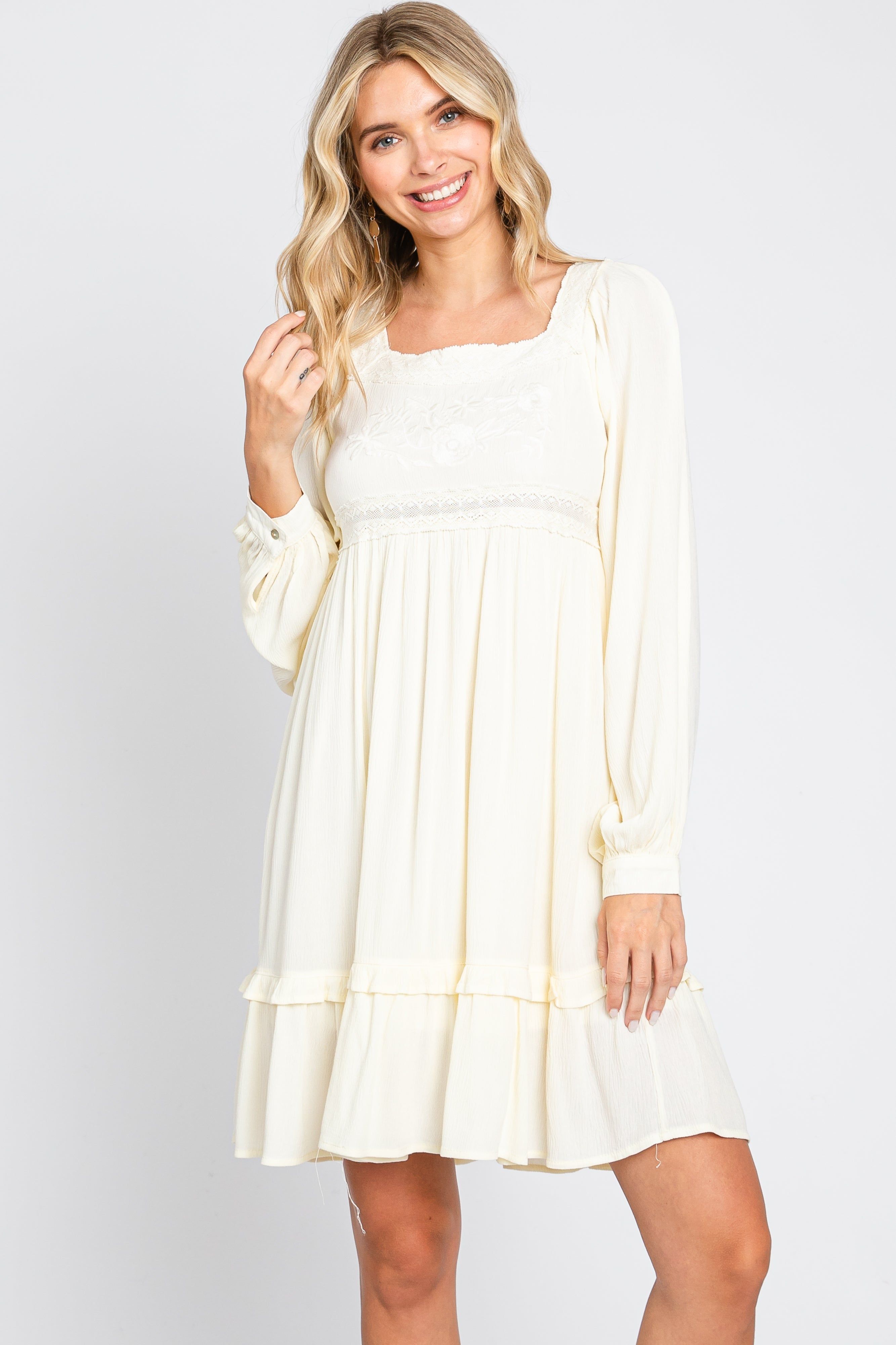 Cream Lace Embroidered Square Neck Dress sold by Pinkblush product image thumbnail 2