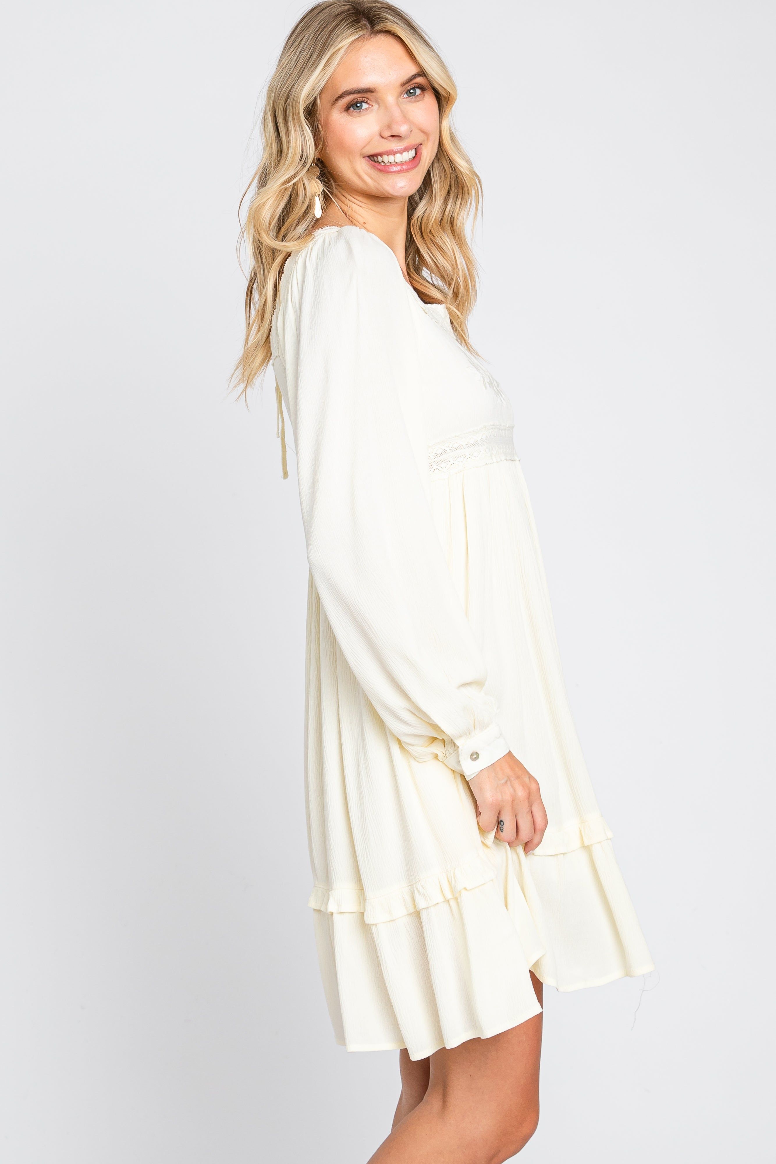 Cream Lace Embroidered Square Neck Dress sold by Pinkblush product image thumbnail 3