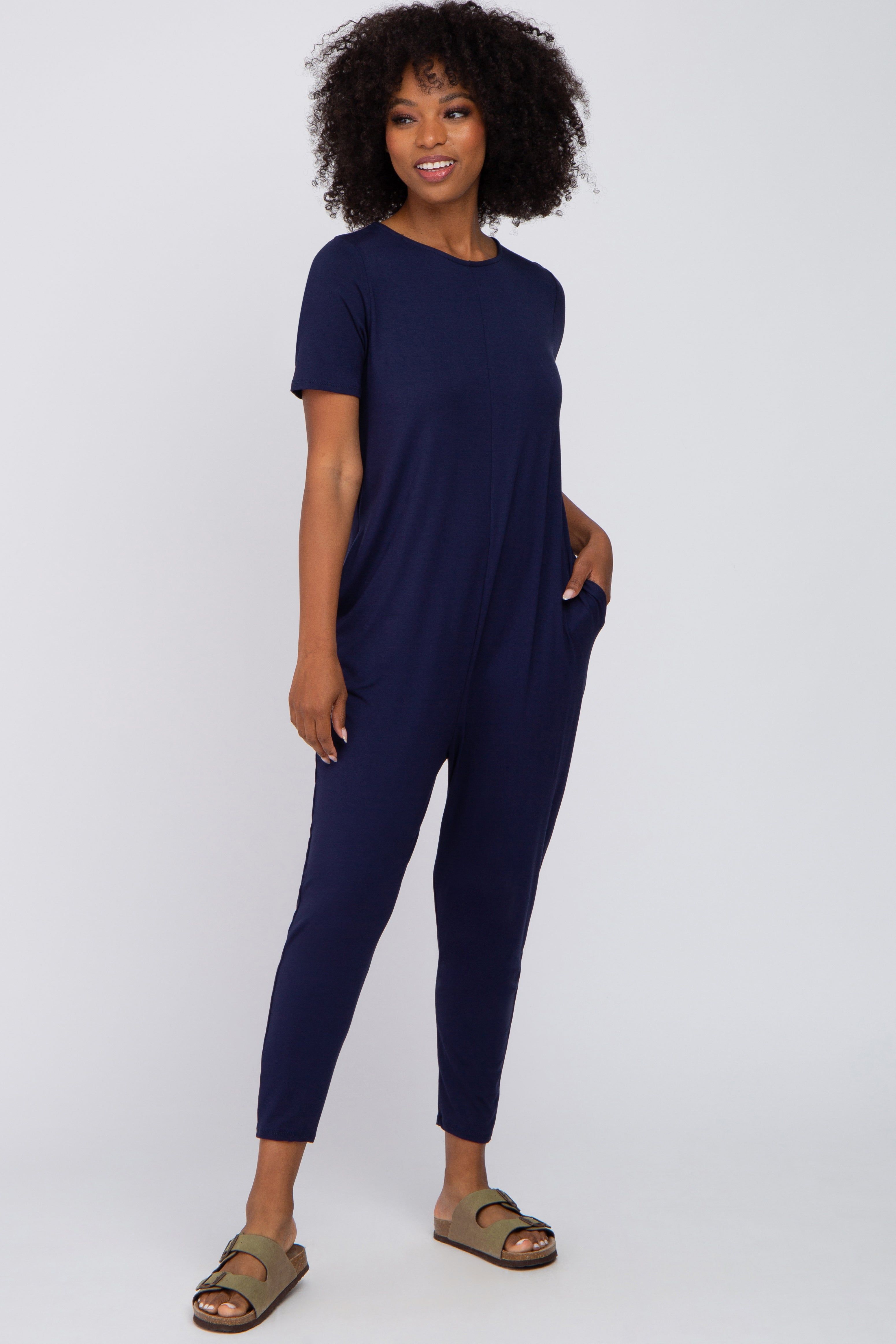 Navy Blue Basic Short Sleeve Jumpsuit sold by Pinkblush product image thumbnail 4