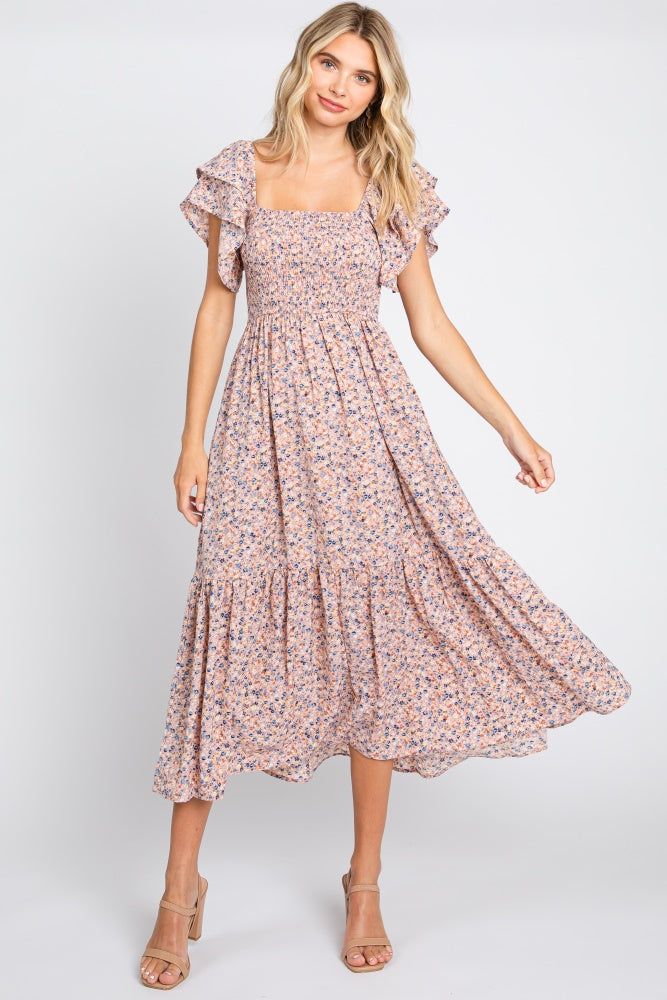 Light Pink Floral Flutter Midi Dress sold by Pinkblush product image thumbnail 4
