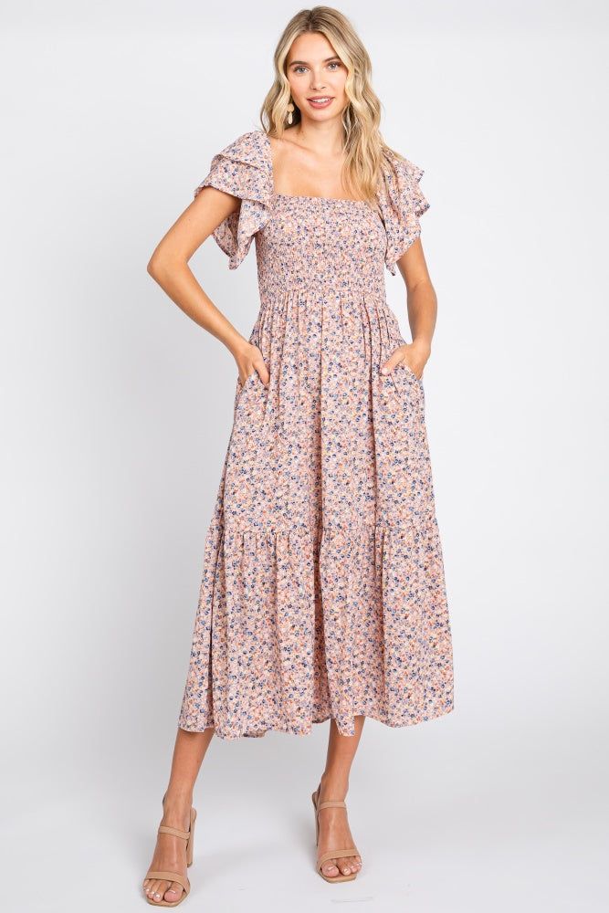 Light Pink Floral Flutter Midi Dress sold by Pinkblush
