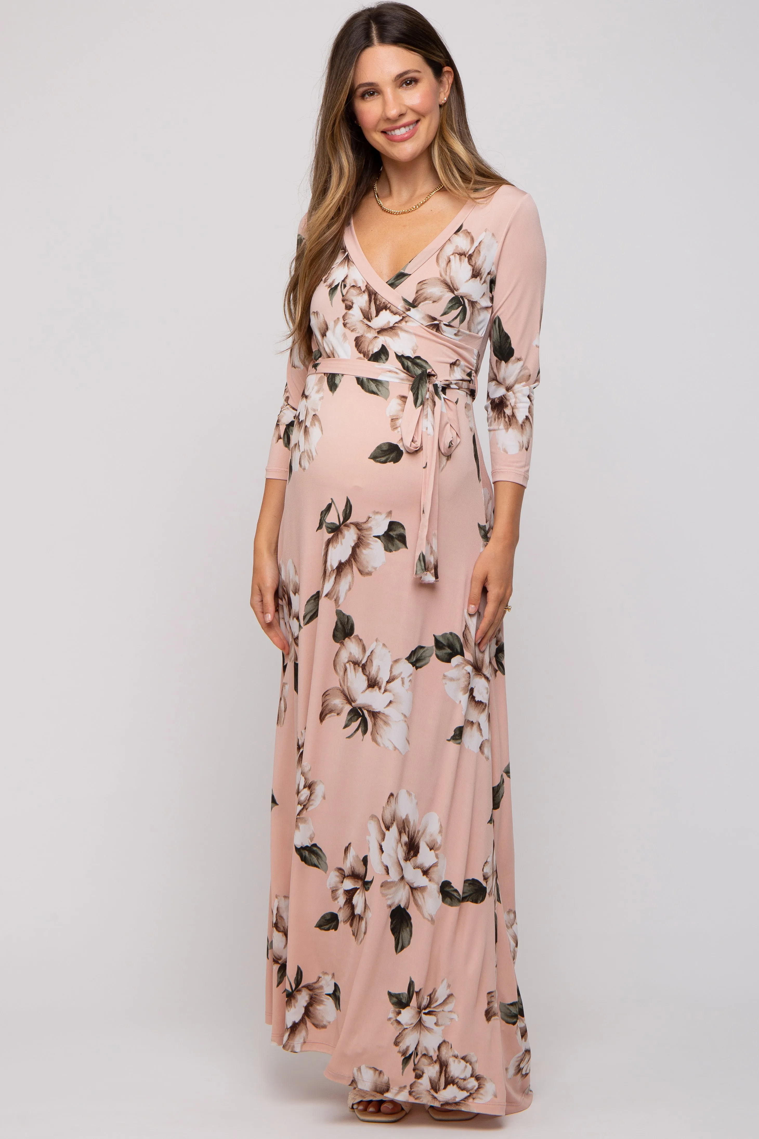 Light Pink Floral Wrap Maternity Maxi Dress sold by Pinkblush product image thumbnail 3