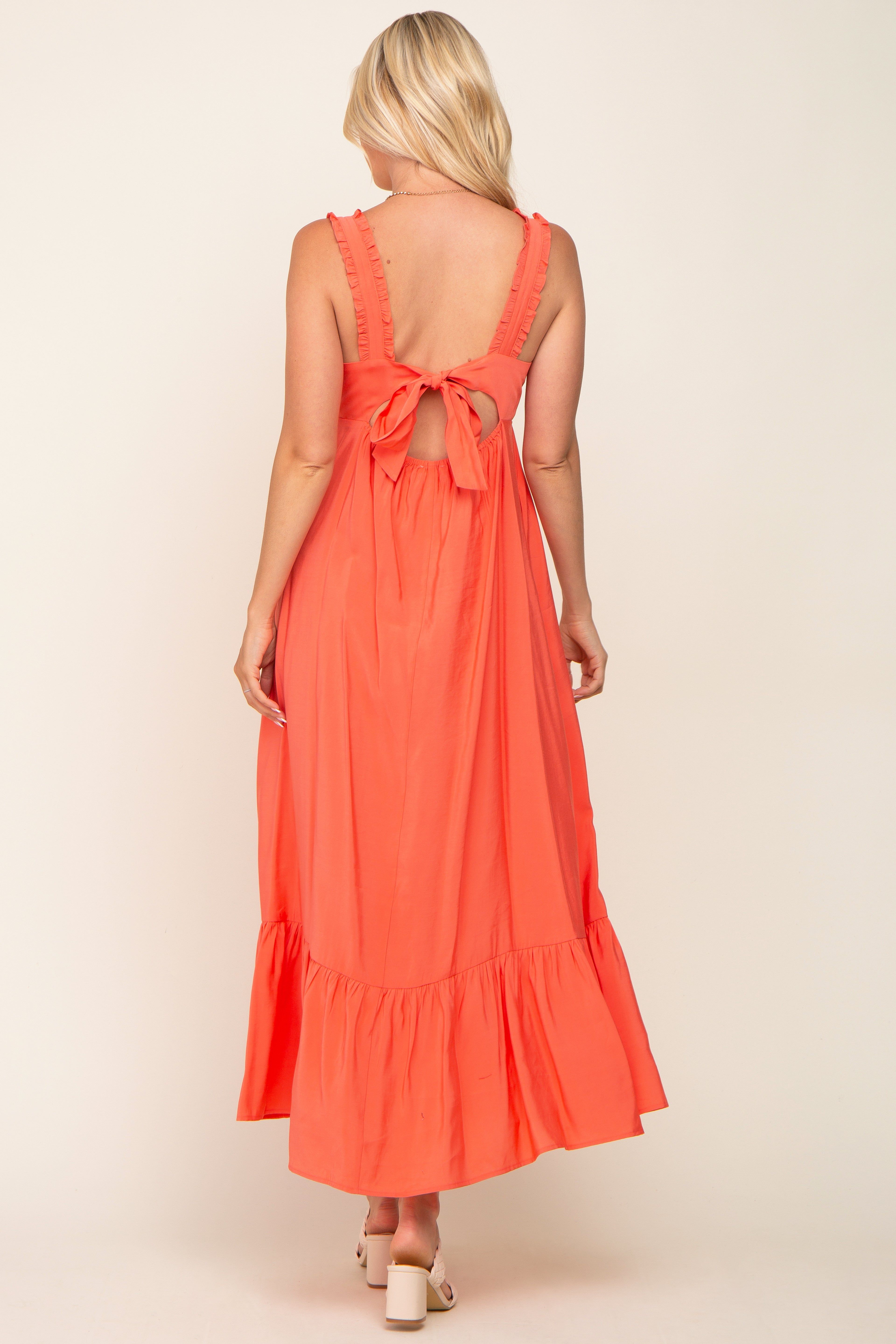Coral Sleeveless Ruffe Hem Maxi Dress sold by Pinkblush product image thumbnail 3