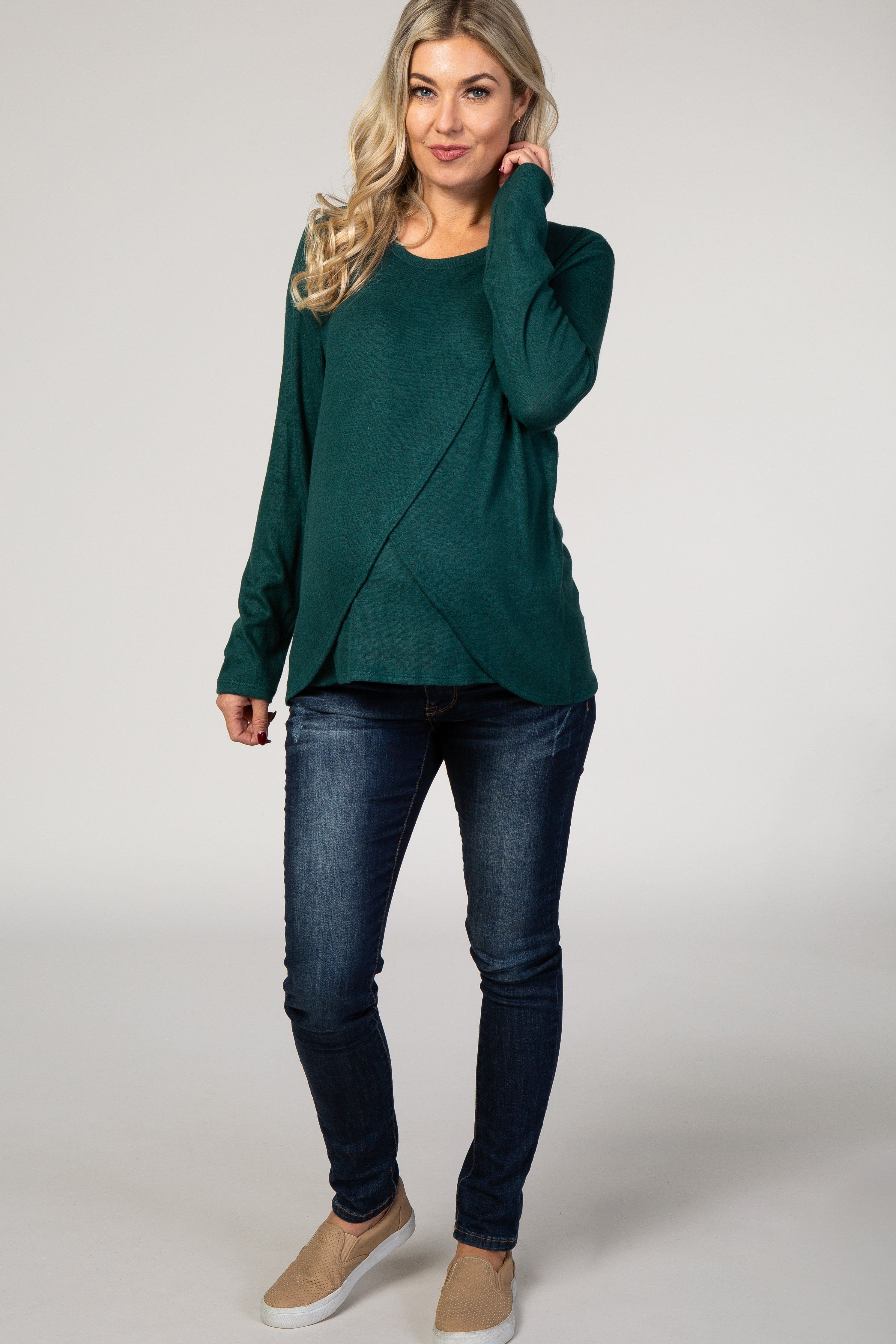 PinkBlush Forest Green Long Sleeve Wrap Maternity Nursing Top sold by Pinkblush product image thumbnail 5