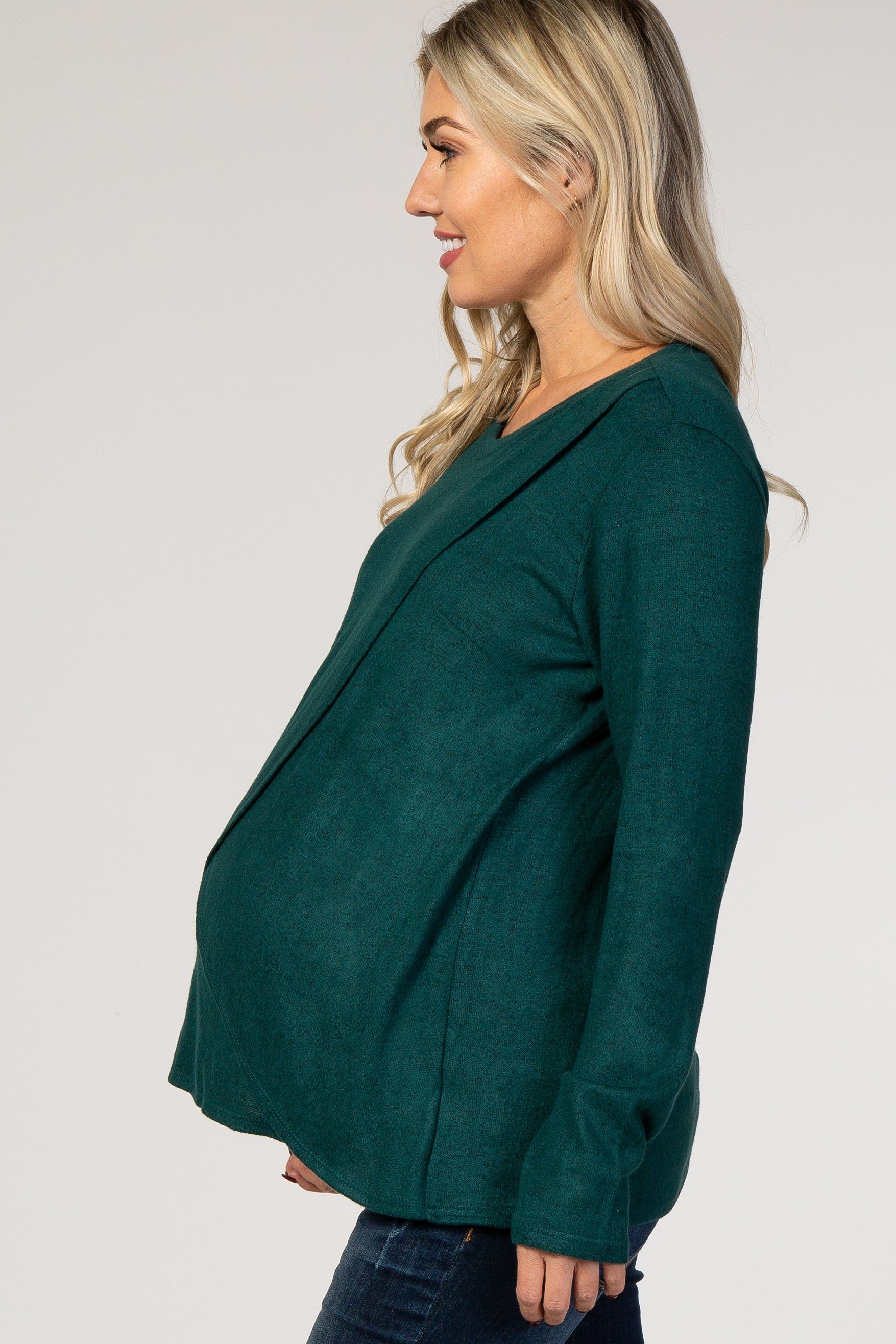 PinkBlush Forest Green Long Sleeve Wrap Maternity Nursing Top sold by Pinkblush product image thumbnail 2
