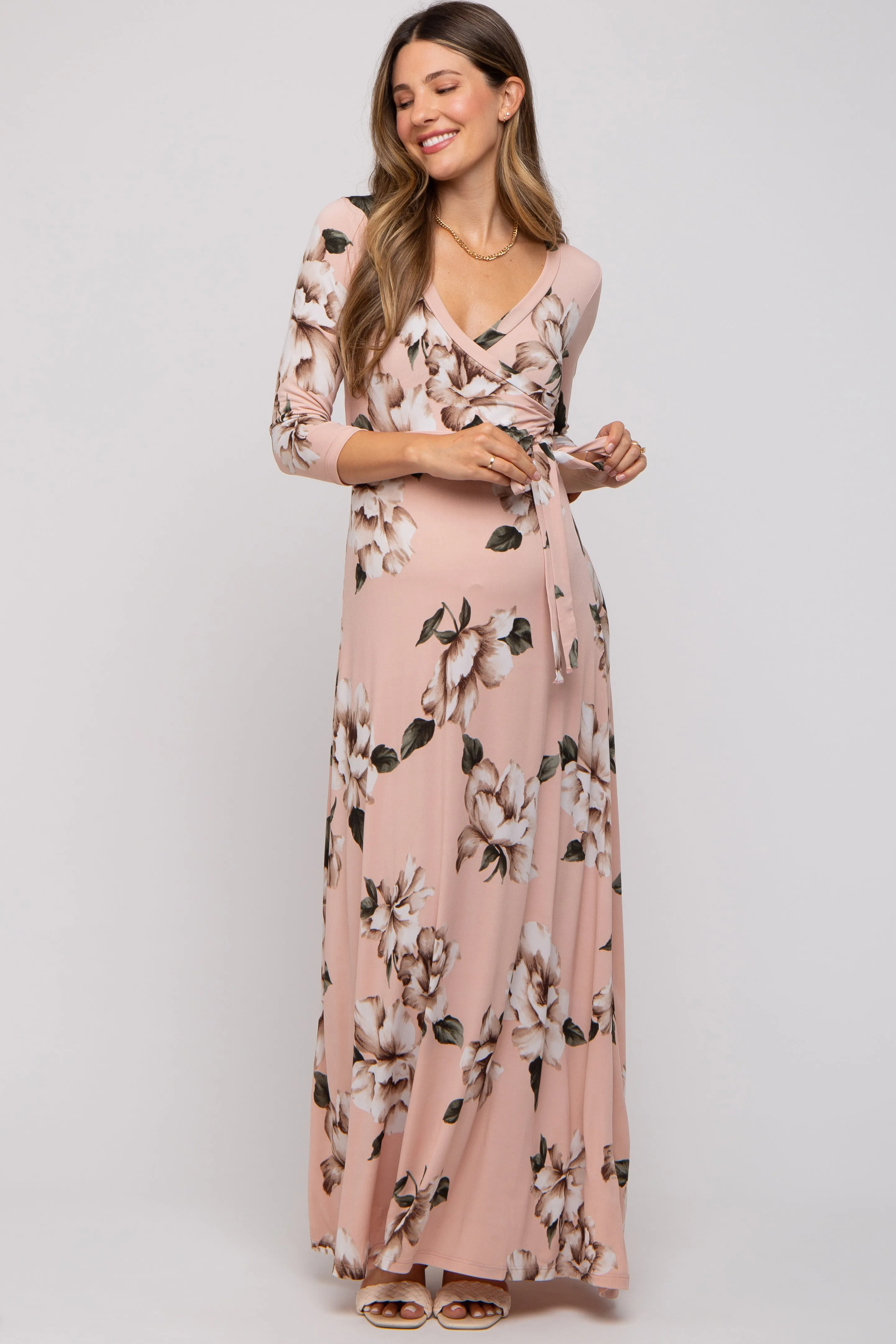 Light Pink Floral Wrap Maternity Maxi Dress sold by Pinkblush product image thumbnail 4