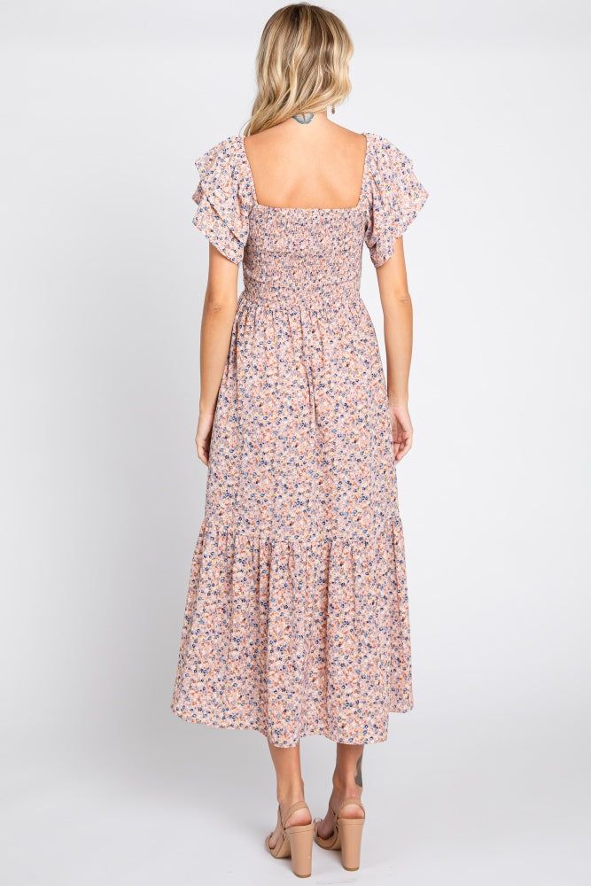 Light Pink Floral Flutter Midi Dress sold by Pinkblush product image thumbnail 3