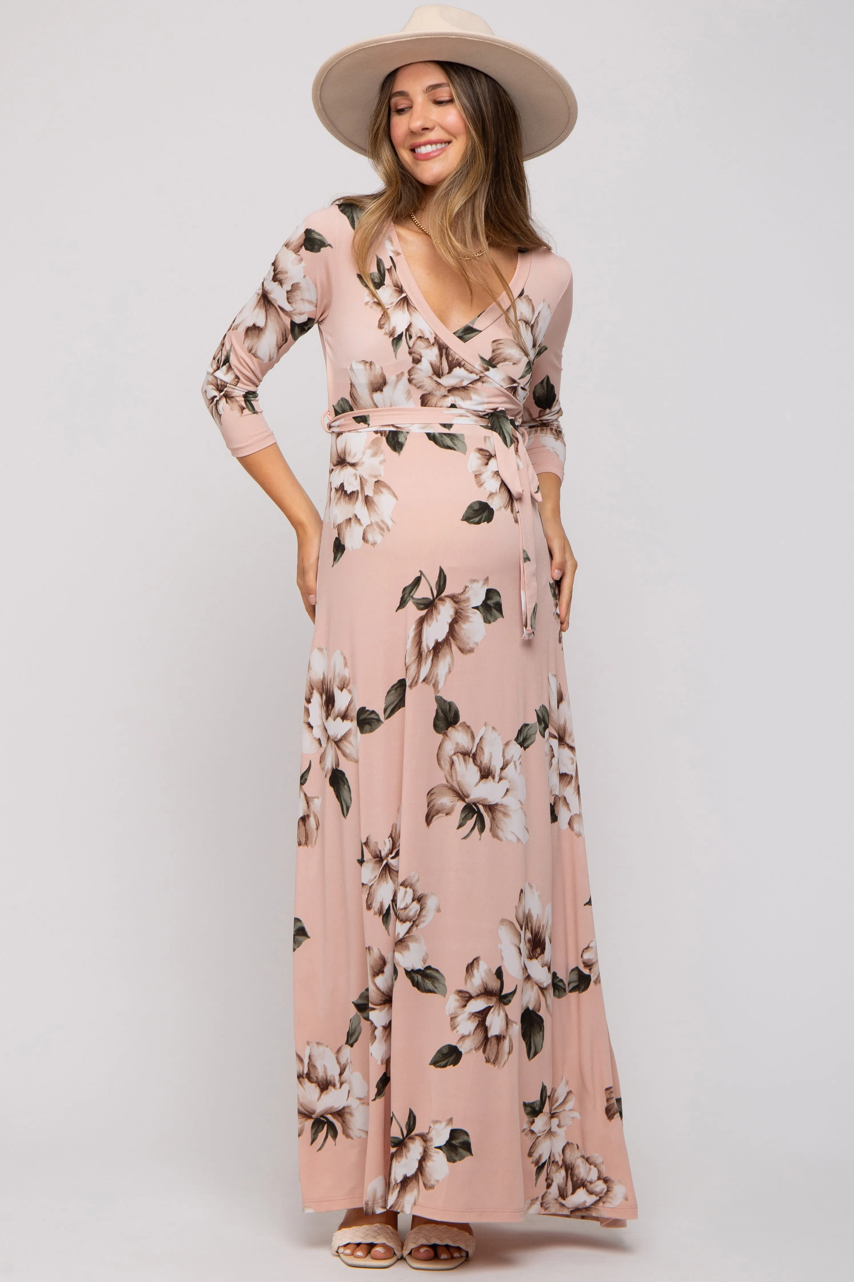 Light Pink Floral Wrap Maternity Maxi Dress sold by Pinkblush product image thumbnail 5