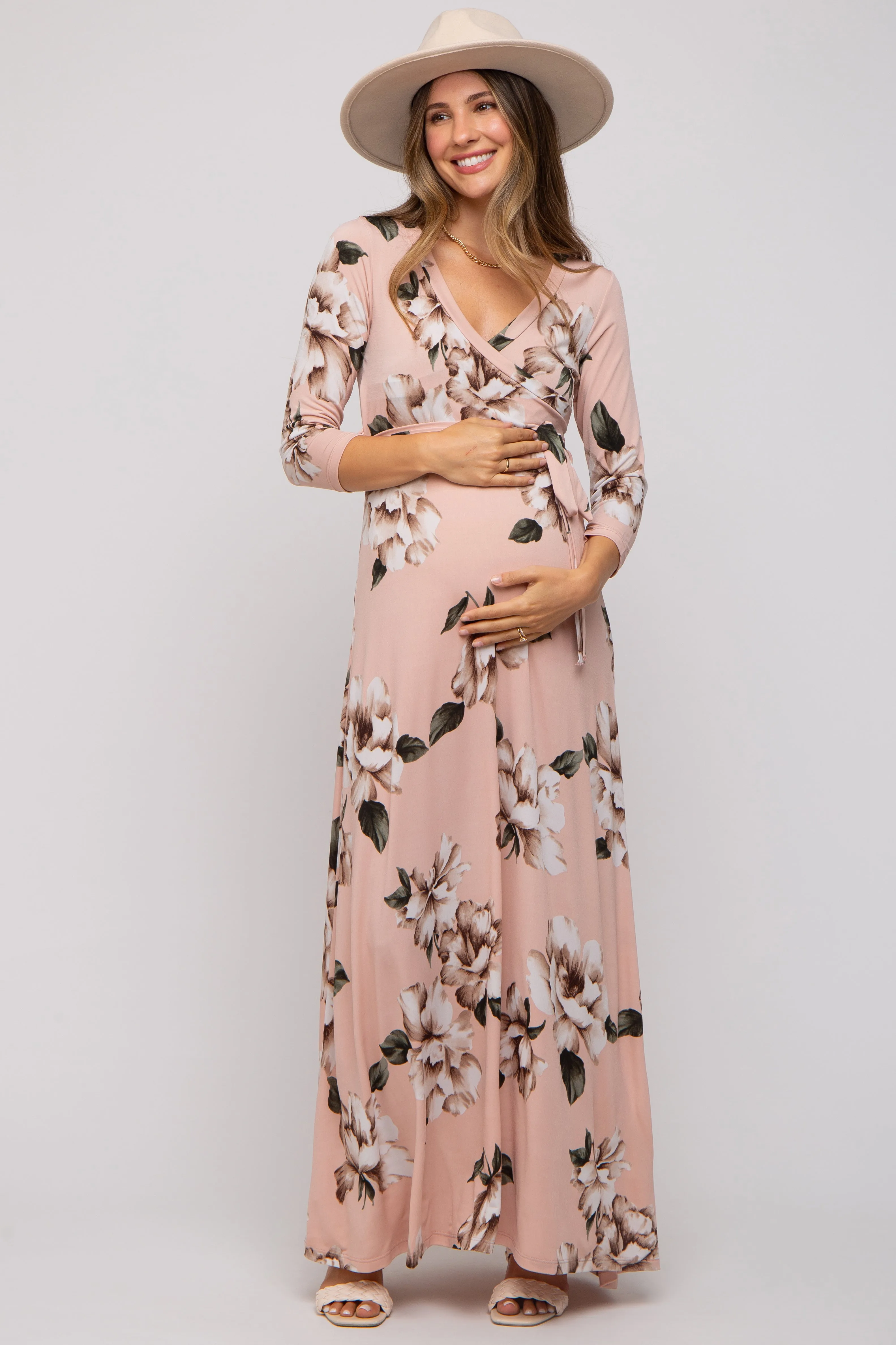 Light Pink Floral Wrap Maternity Maxi Dress sold by Pinkblush product image thumbnail 2