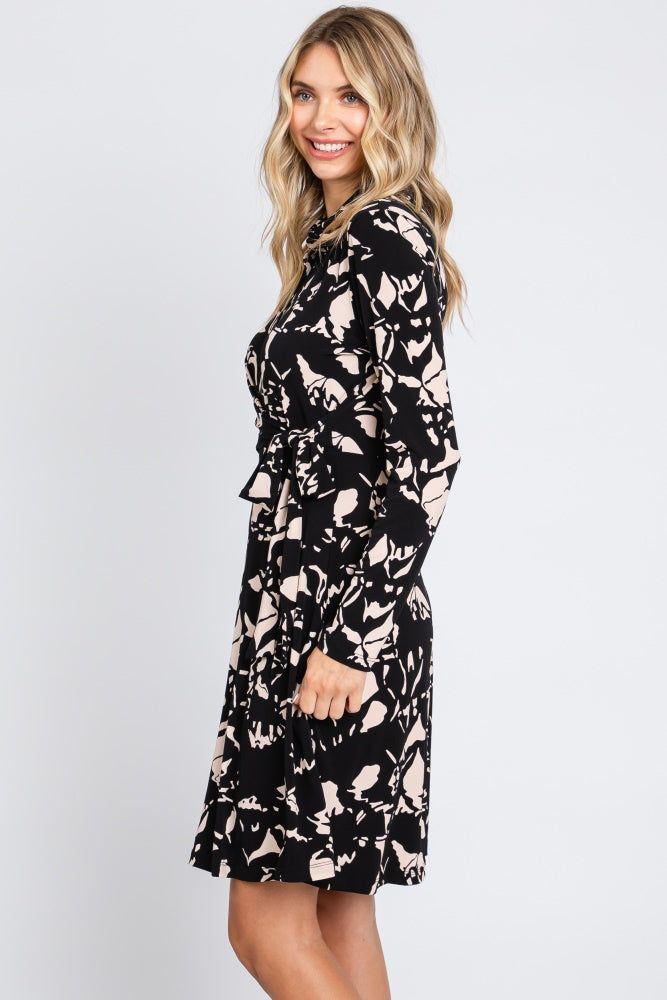 Black Button Front Side Tie Long Sleeve Dress sold by Pinkblush product image thumbnail 2
