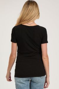 Black Ribbed Twist Front Maternity Top sold by Pinkblush