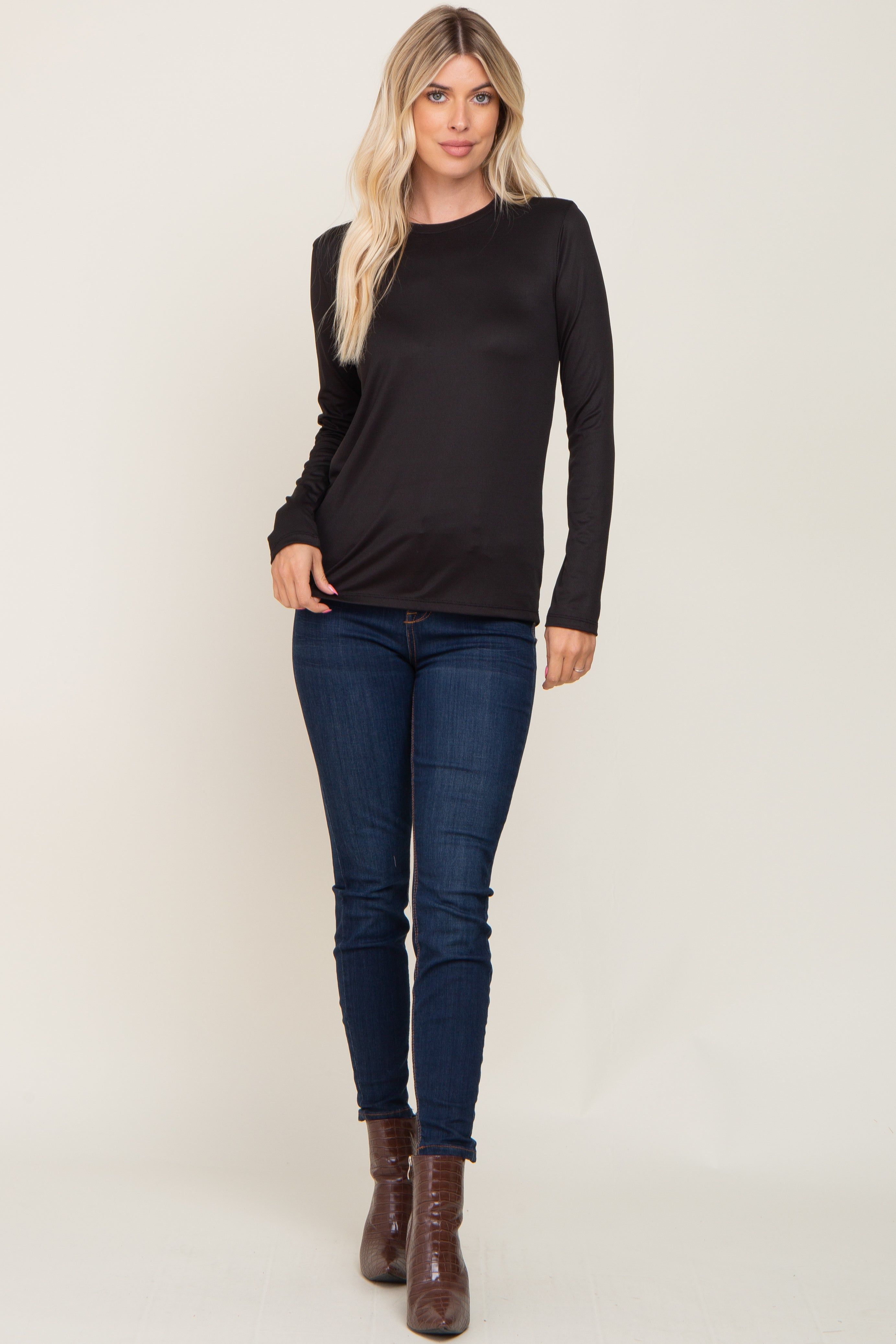 Black Ribbed Basic Long Sleeve Top sold by Pinkblush product image thumbnail 4