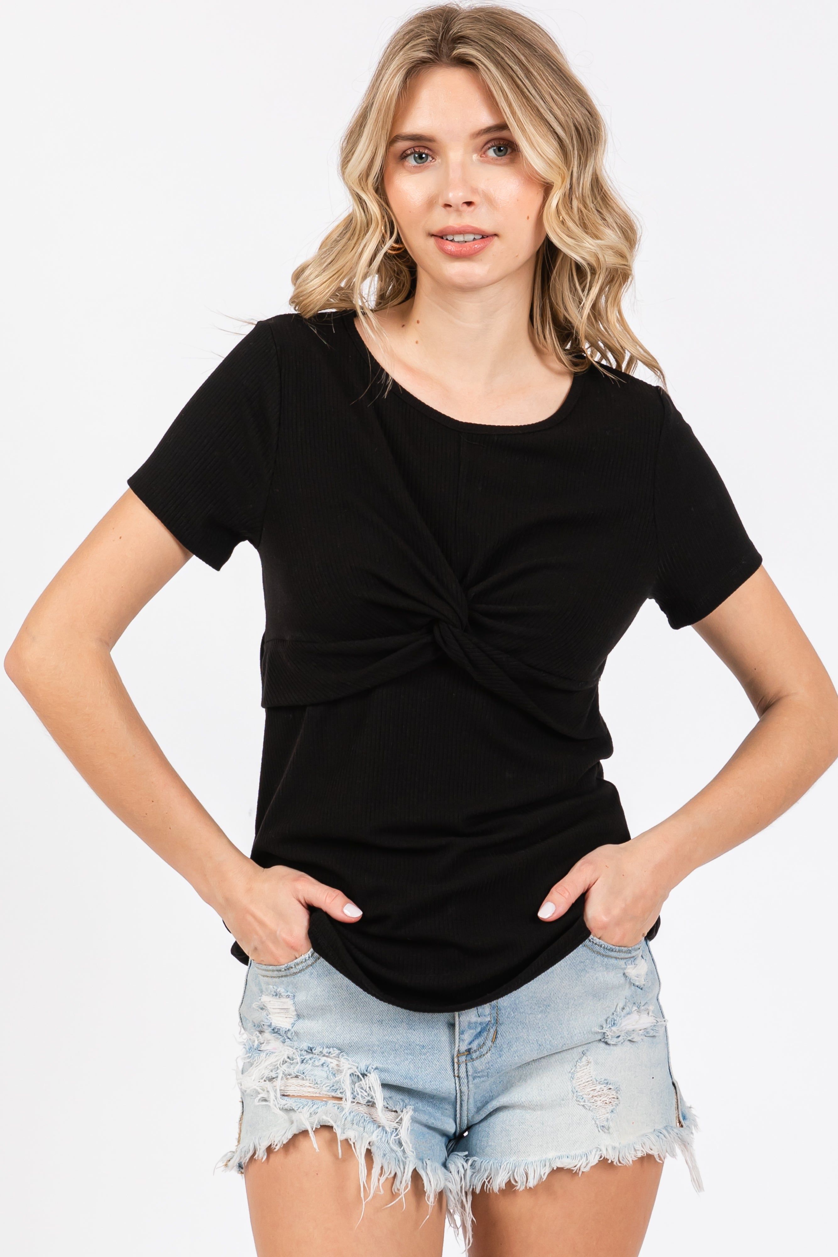 Black Ribbed Twist Front Maternity Top sold by Pinkblush product image thumbnail 5
