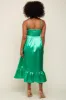 Green Satin Smocked V-Neck Midi Dress sold by Pinkblush