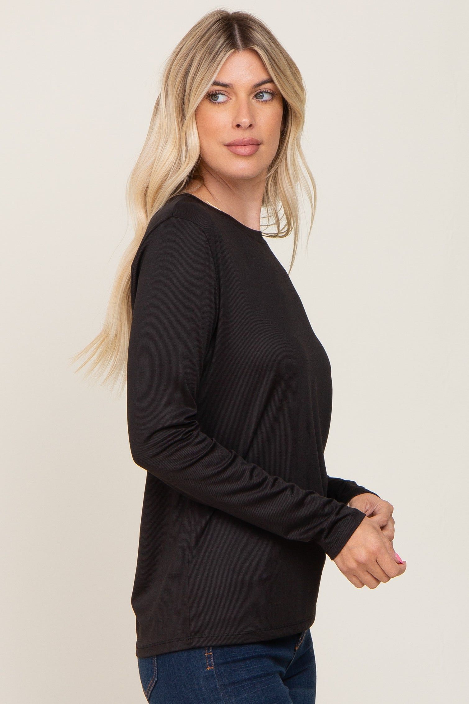 Black Ribbed Basic Long Sleeve Top sold by Pinkblush product image thumbnail 2