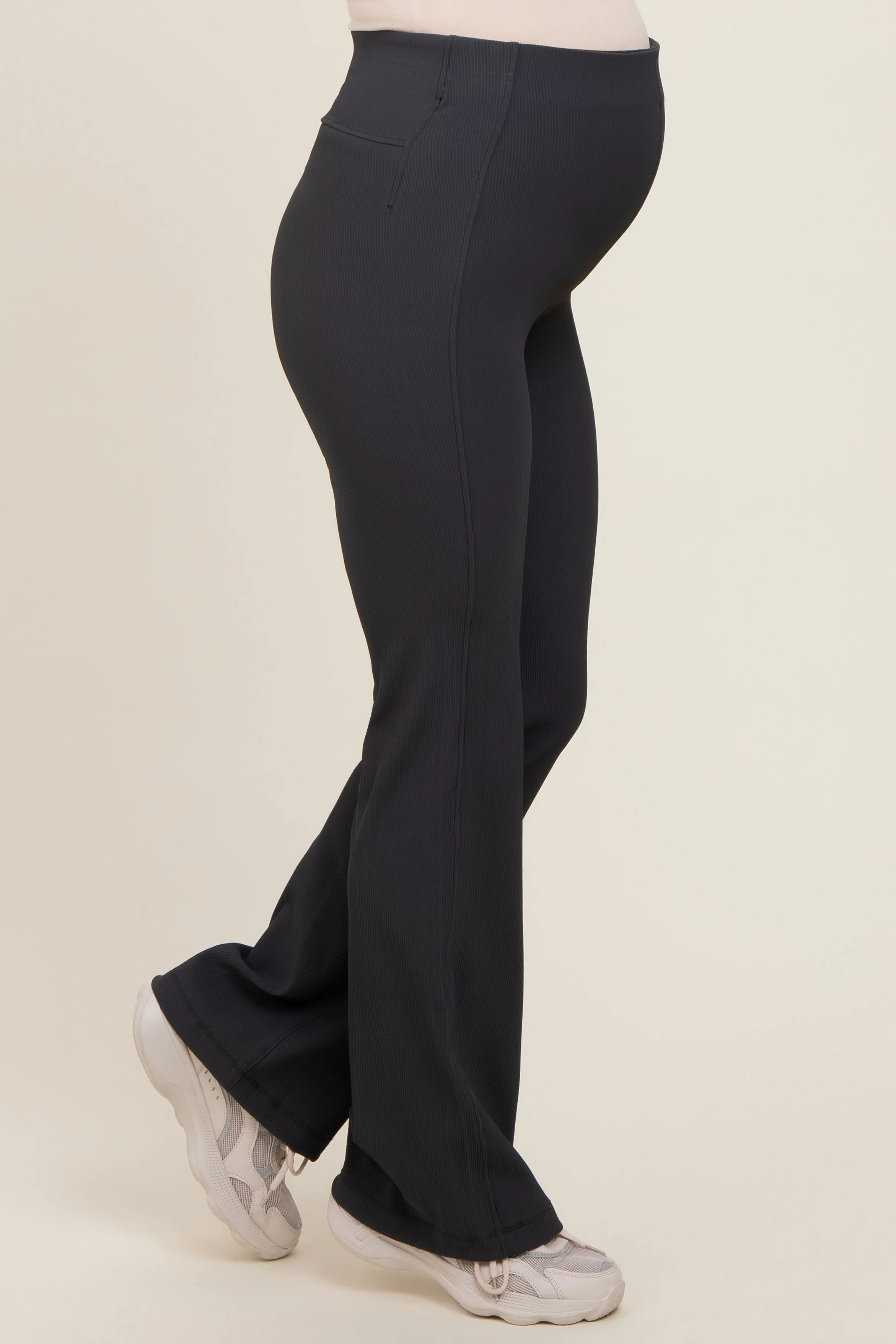 Charcoal Ribbed Maternity Flared Leggings sold by Pinkblush product image thumbnail 3