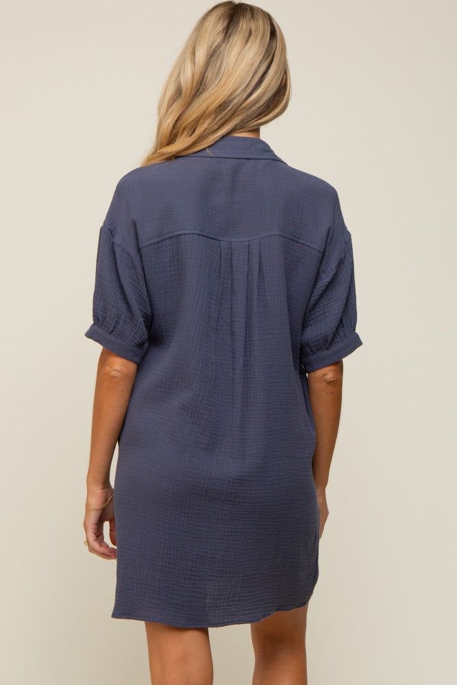 Navy Maternity Mini Shirt Dress sold by Pinkblush product image thumbnail 3