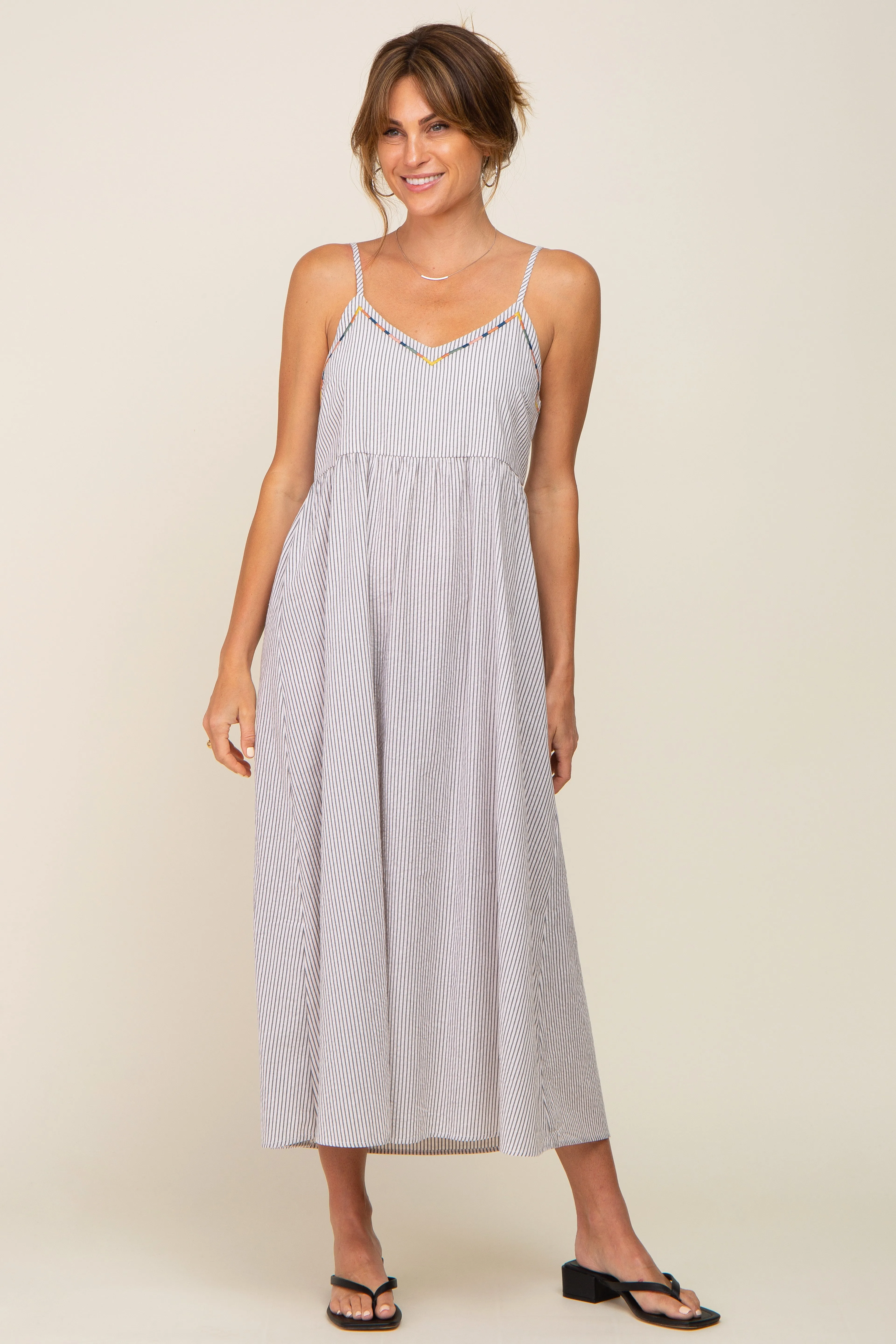 Light Blue Striped Embroidered Midi Dress sold by Pinkblush product image thumbnail 4