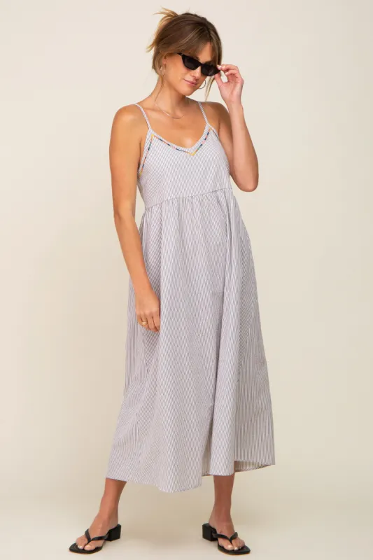 Light Blue Striped Embroidered Midi Dress sold by Pinkblush