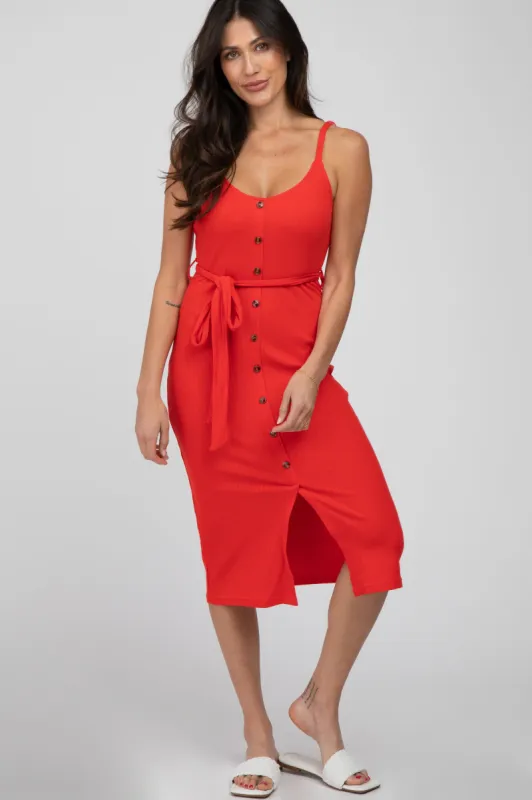 Red Ribbed Sash Tie Midi Dress sold by Pinkblush