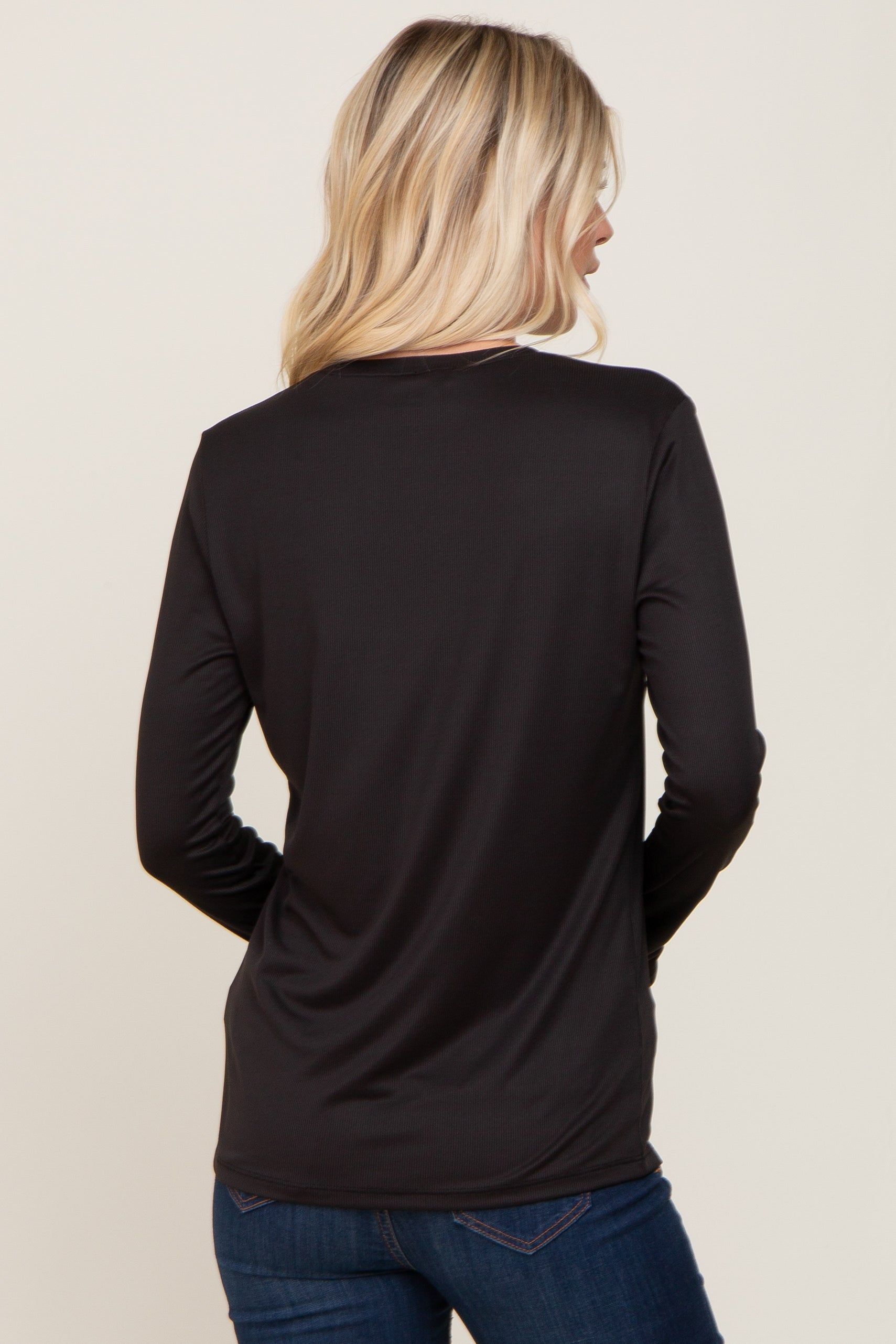 Black Ribbed Basic Long Sleeve Top sold by Pinkblush product image thumbnail 3