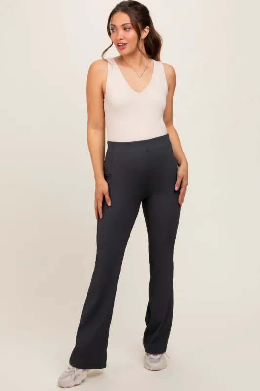 Charcoal Ribbed Maternity Flared Leggings sold by Pinkblush