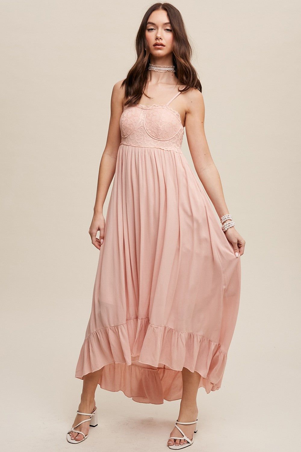 Blush High-Low Knit Lace Dress sold by Pinkblush