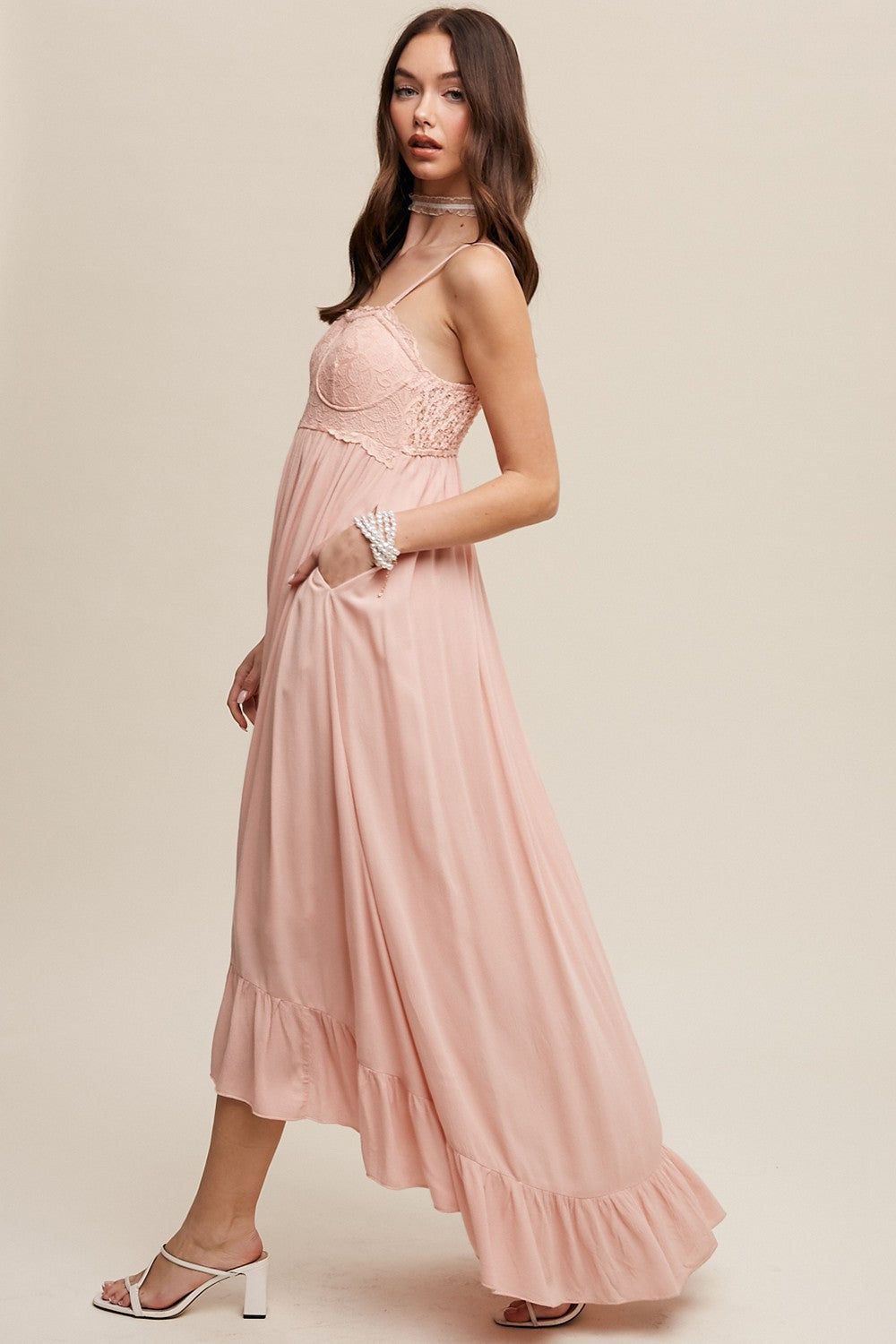 Blush High-Low Knit Lace Dress sold by Pinkblush product image thumbnail 2