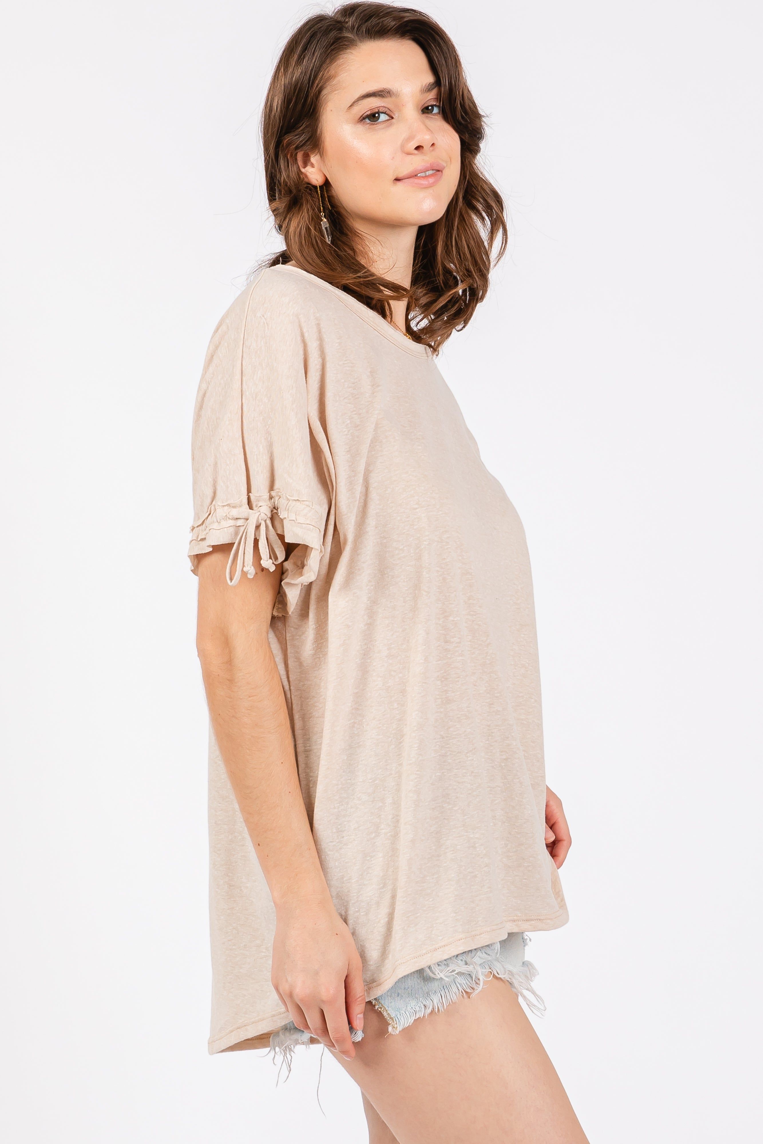 Beige Drawstring Dolman Sleeve Top sold by Pinkblush product image thumbnail 2