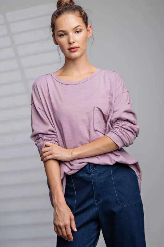 Mauve Mineral Wash Front Pocket Long Sleeve Top sold by Pinkblush
