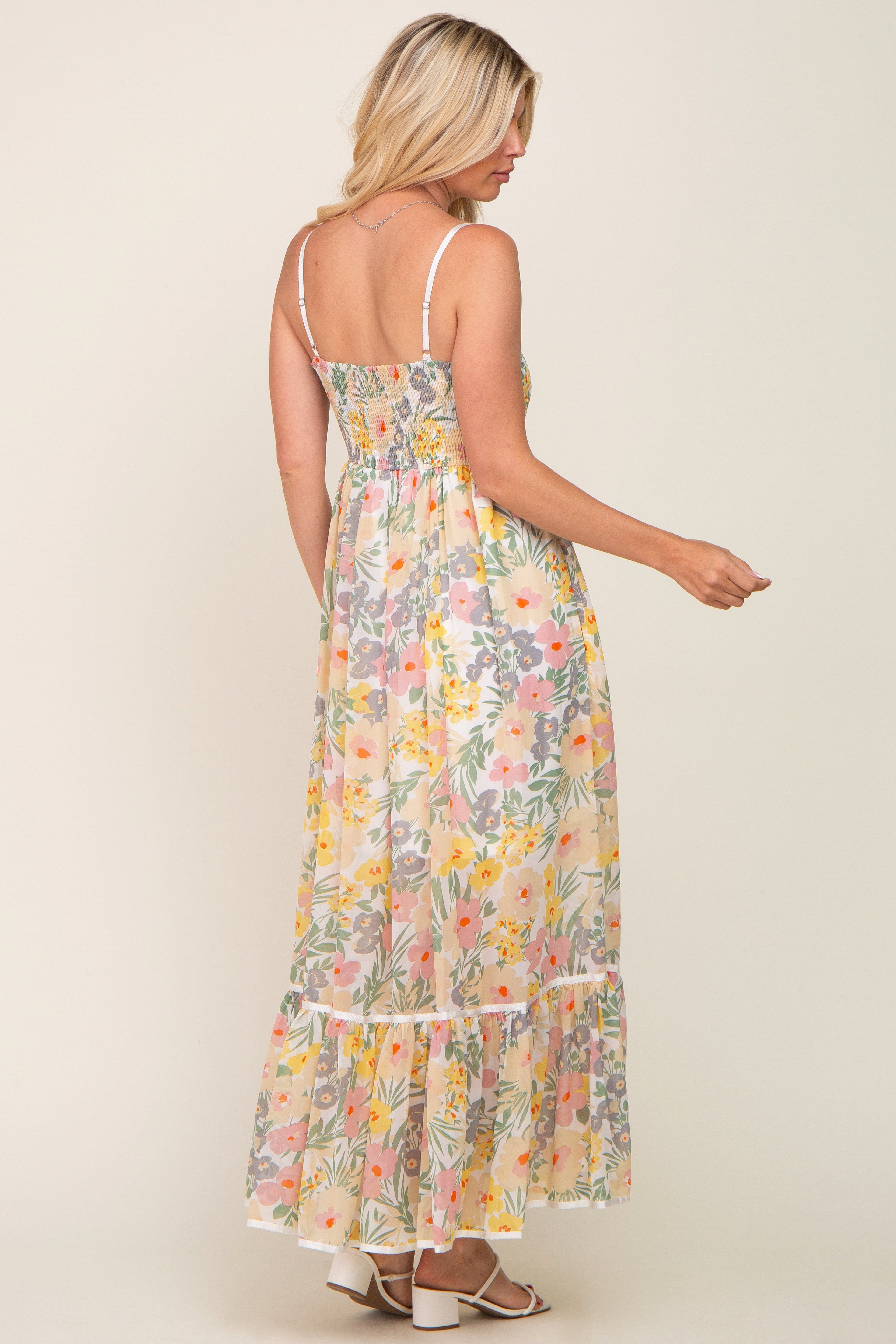 White Floral Sleeveless Button Down Maxi Dress sold by Pinkblush product image thumbnail 3