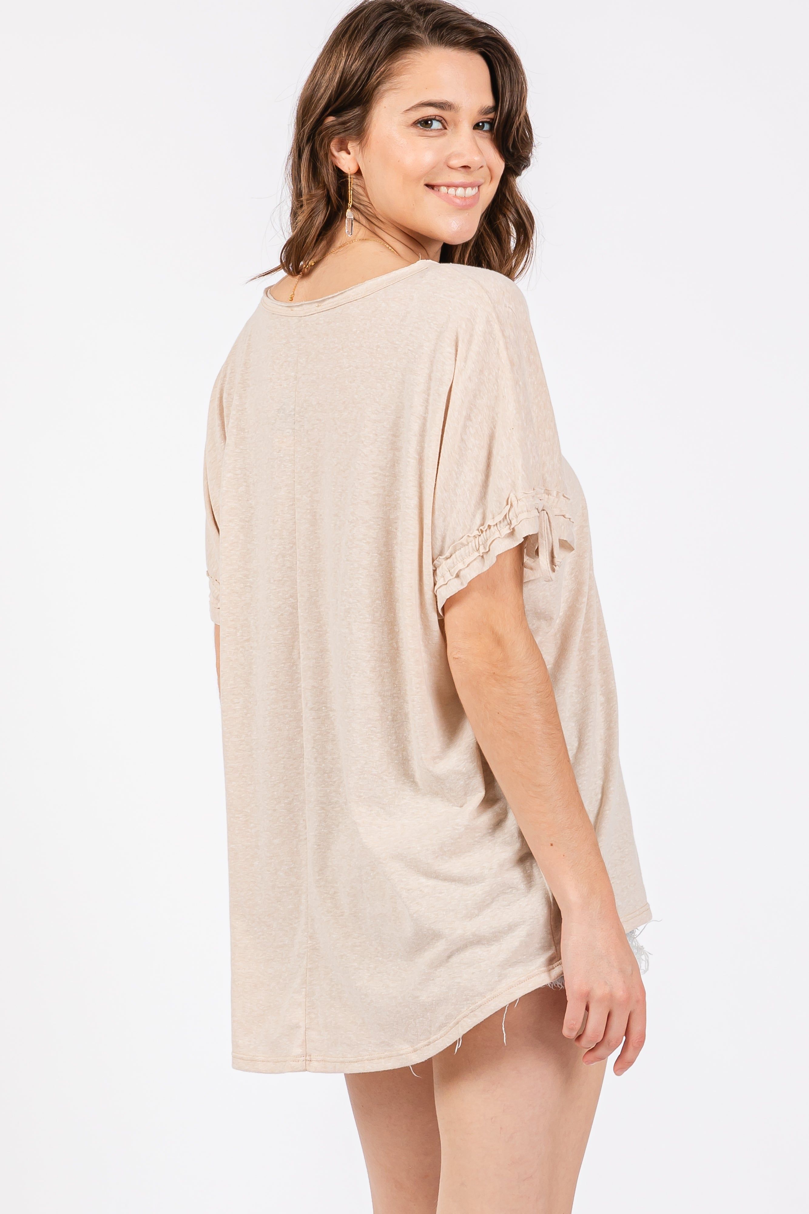 Beige Drawstring Dolman Sleeve Top sold by Pinkblush product image thumbnail 3