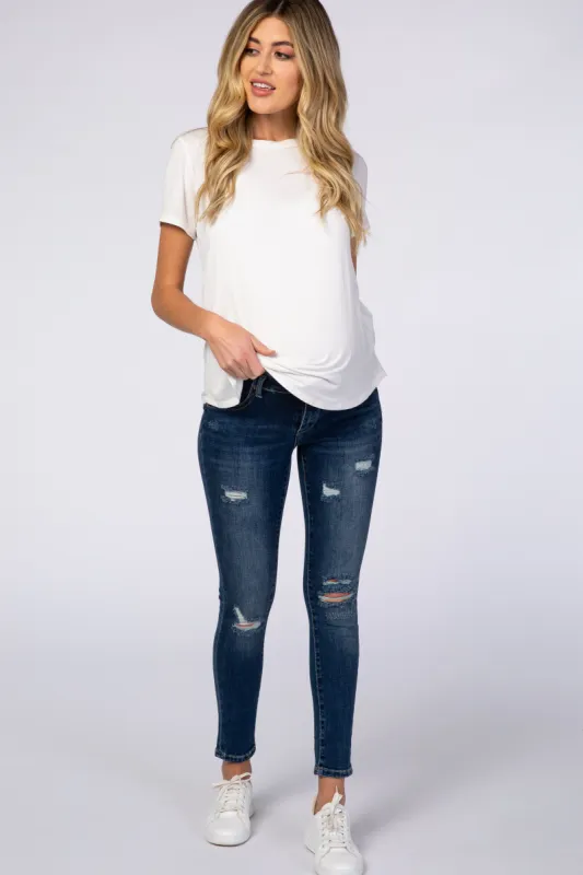 PinkBlush Blue Lightly Distressed Maternity Skinny Jean sold by Pinkblush