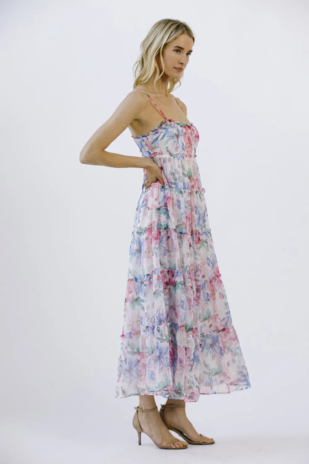 Multicolor Floral Chiffon Ruffle Tiered Maxi Dress sold by Pinkblush product image thumbnail 3