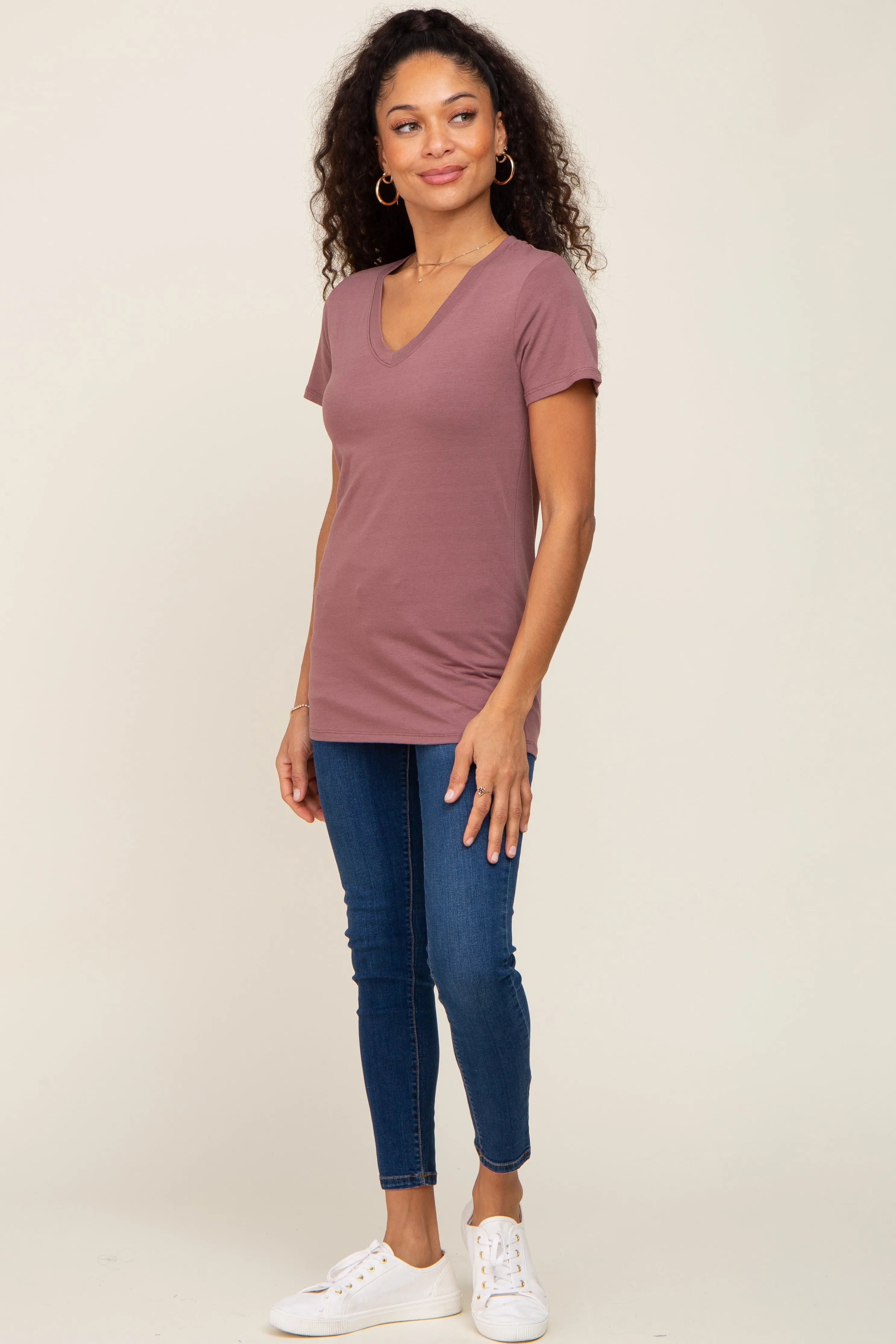 Dark Burgundy Basic V-Neck Tee sold by Pinkblush product image thumbnail 4